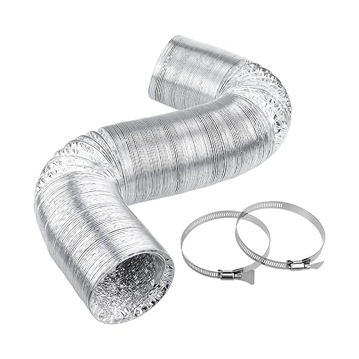 Cenipar Flexible 4 Inch Air Aluminum Ducting Vent Hose Black Thick Layer Non-Insulated(10 feet) with 2 Clamps Used in Air Duct Fan Systems