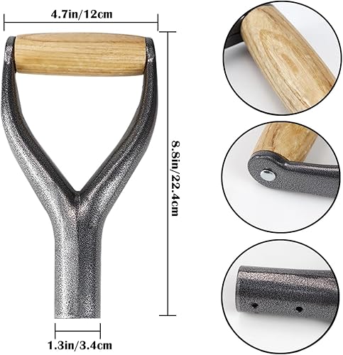 Miniatura 3 de Mango de agarre en Y de 1.2 in de diámetro interior, mango de repuesto de pala de metal, manijas de accesorios de jardín con agarre de madera para