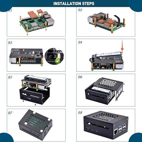 Miniatura 7 de GeeekPi Carcasa metálica con placa periférica N04 PCIe M.2 Key-M NVMe SSD PCIe para Raspberry Pi 5