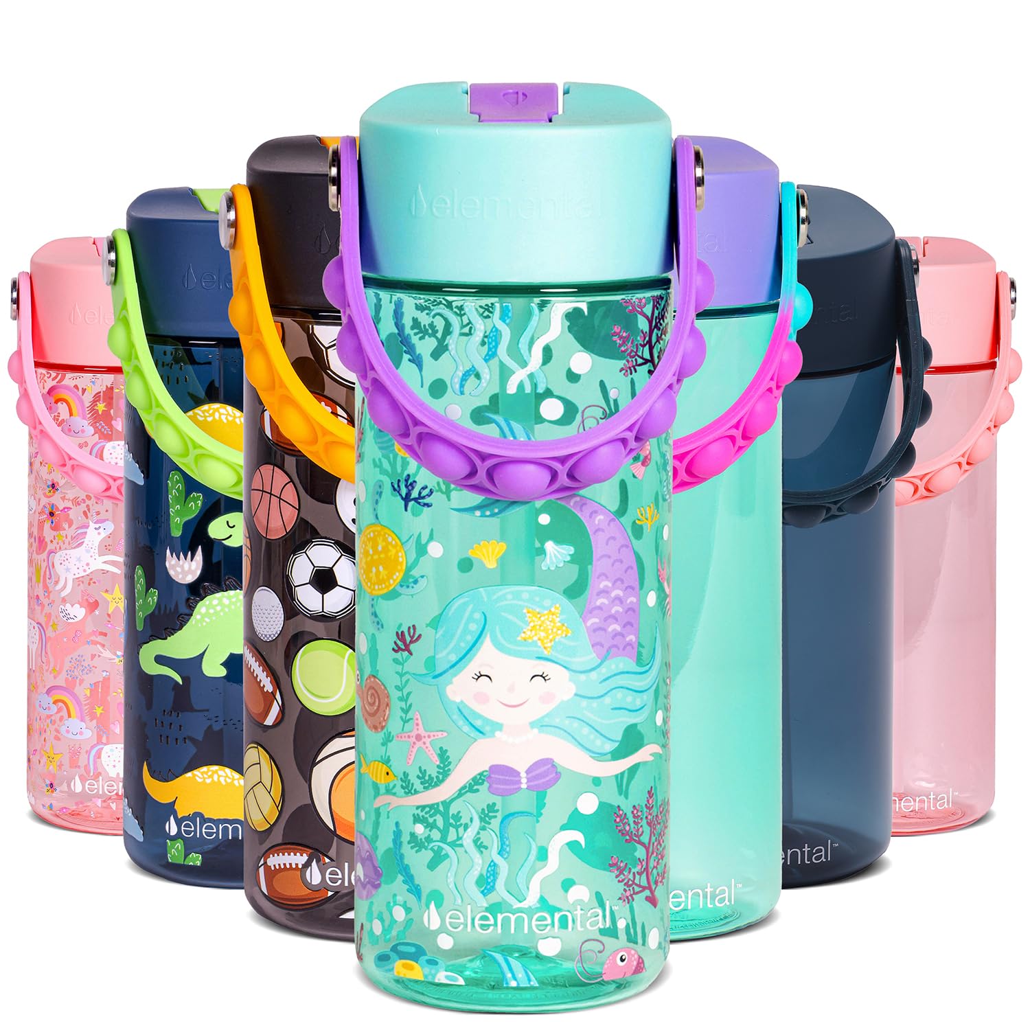 Elemental Water Bottles for Kids - Splash Kids Water Bottle for School with Pop-it Handle - BPA Free
