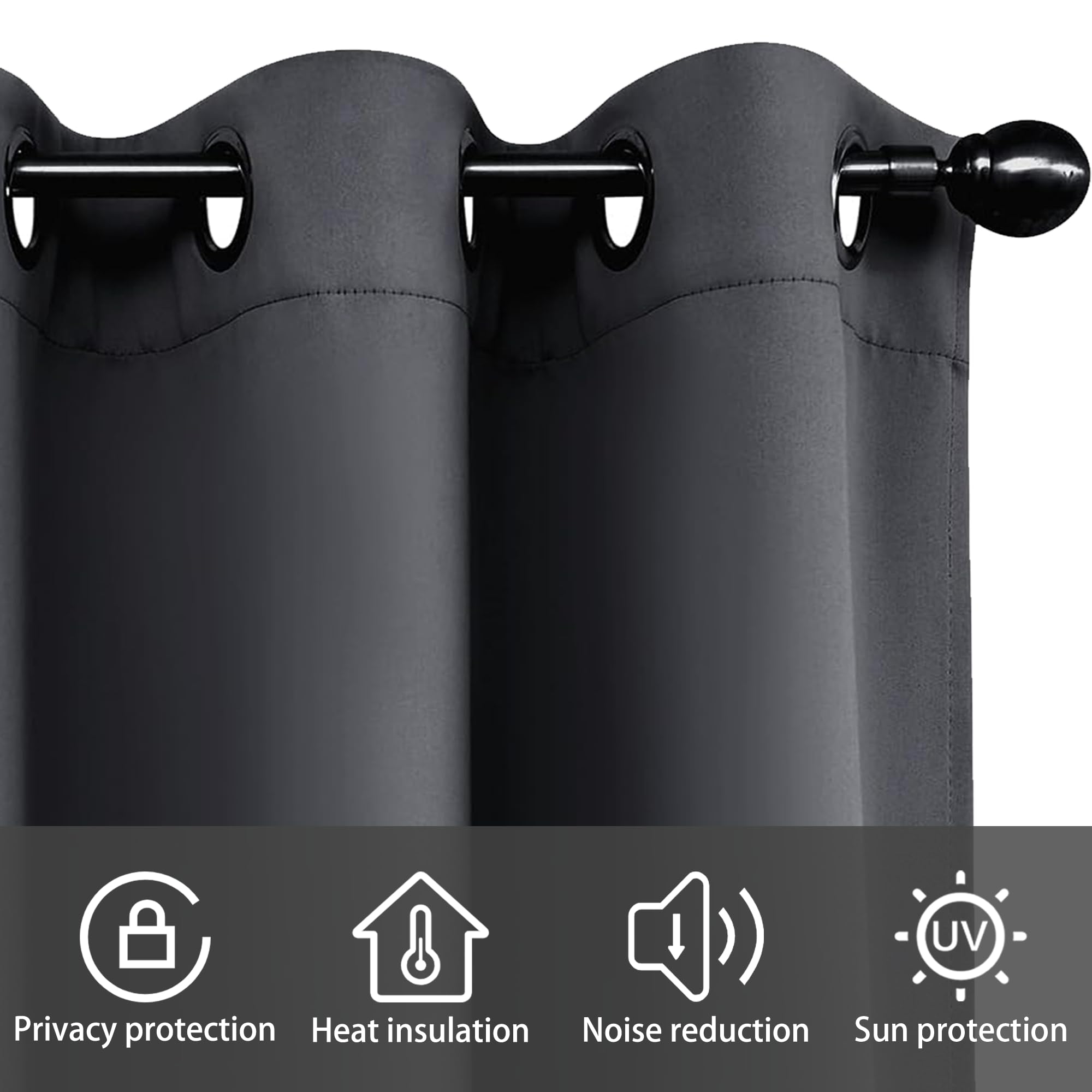 Gardinen Vorhänge Blickdicht 260 x 140 cm Dicker Stoff Thermovorhänge Gegen Kälte Gardinen mit Kräuselband mit Ösen, Waschbar für Hotels Schlafzimmer, 1Er Set, Dunkelgrau