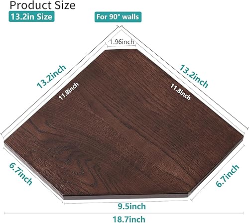 Miniatura 3 de Estante esquinero de pared, de madera de roble macizo, organizador de esquina flotante blanco con agujero para alambre, pequeña exhibición de