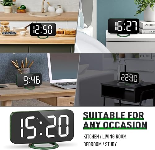 Miniatura 7 de WulaWindy Reloj despertador digital, pantalla LED de espejo grande, con cargador USB, función de repetición, modo tenue, para colgar en la pared