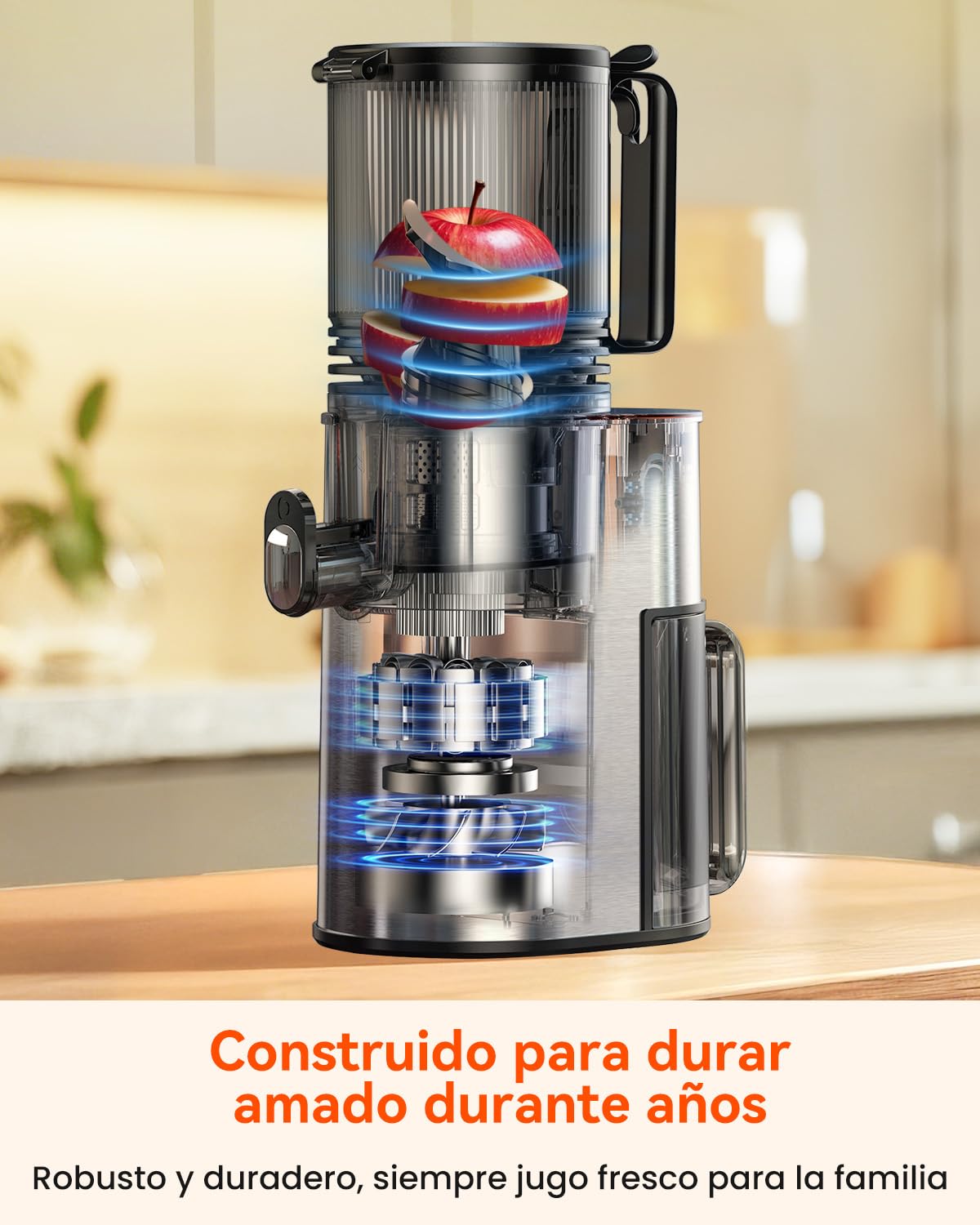 Extractor de Jugos de Frutas y Verduras, Prensado en Frío con Calibre de 130mm, Slow Juicer de 250W, Capacidad de 1,8L, Sin BPA, Fácil de Limpiar, Acero Inoxidable