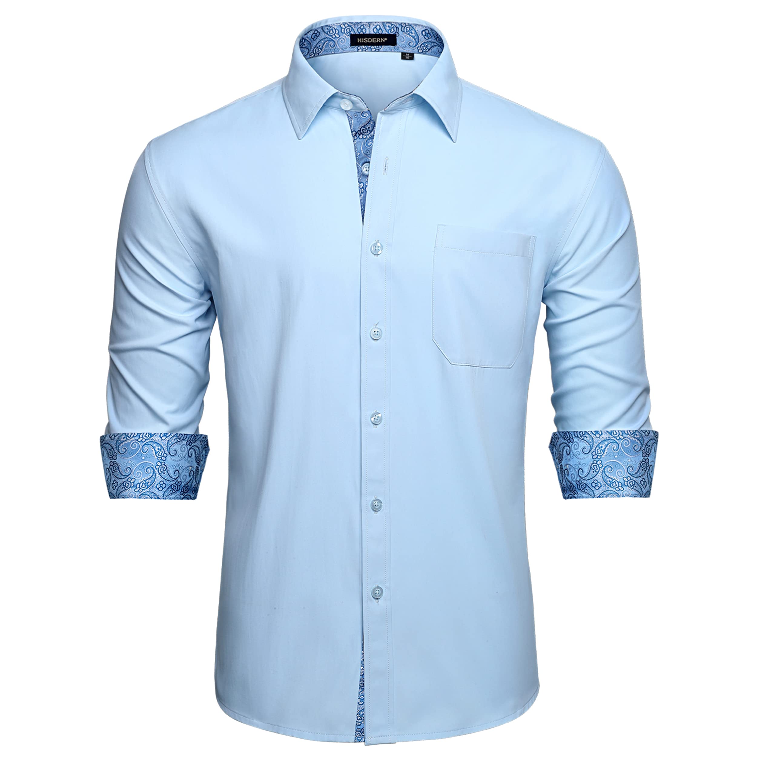 HISDERN Mens Dress Shirts Long Sleeve Button Down Casual Shirts for Men Inner Contrast Formal Business Tuxedo Wedding Shirt