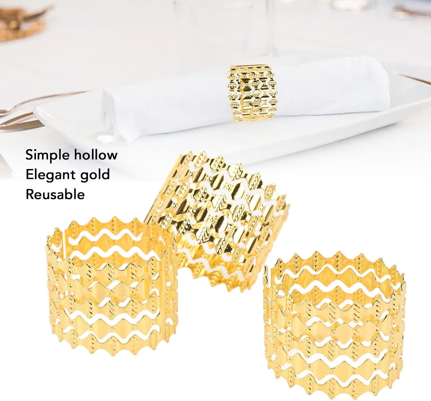 10pcs Napkin Rings, Round Napkin Ring Metal Napkin Ring Holder for Christmas Wedding Dinner Parties Receptions Family Gathering Table Setting
