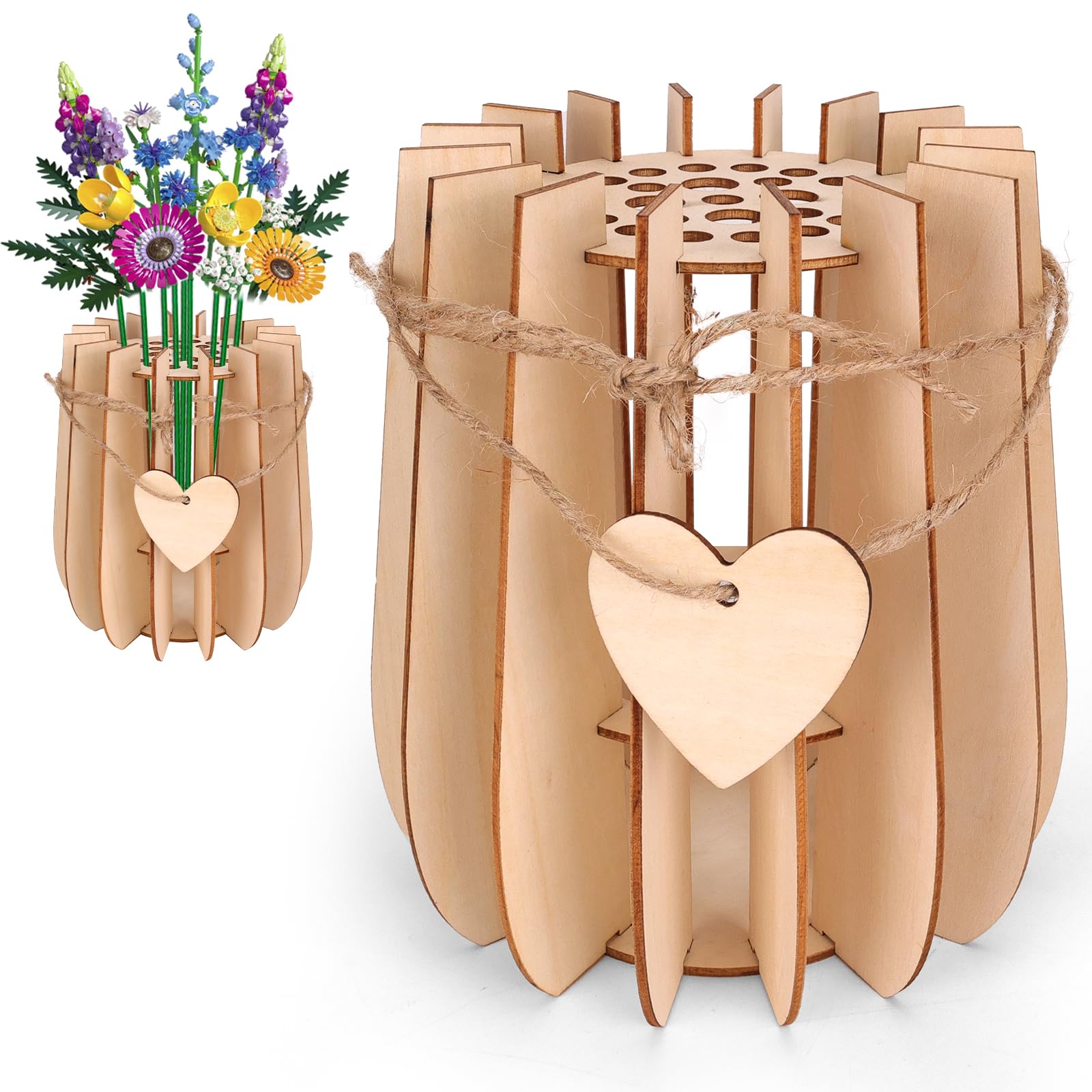 Kaempe Vase für Lego Blumen10313, Holzständer,Blumenvase für Lego Blumenstrauß, Flower Bouquet, Botanicals, Rosen, Wildblumenstrauß, Tulpen, Sonnenblumen, Narzissen, Kirschblüten, Lotus