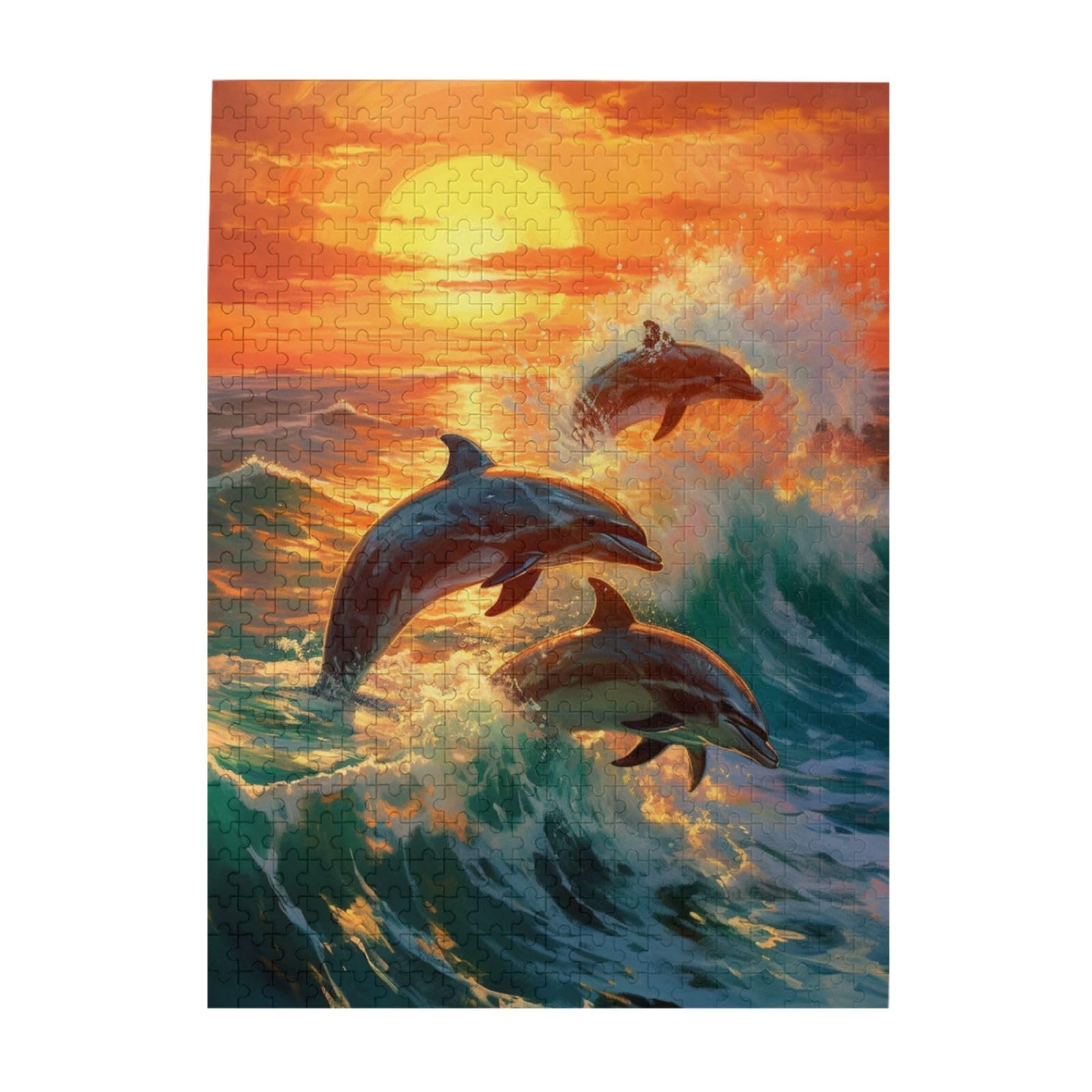 Dolphin Wooden Jigsaw Puzzle for Adults500 pcs, 15"x20.4", Unique Shape Nice Box Packing Fun Challenging Brain Exercise Family Game Unique Shape Best Creative Gift for Adults and Kids