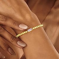 Vista 3 de Yoosteel Pulsera delicada con piedra natal para mujer, pulseras elásticas chapadas en oro de 14 quilates, joyería de cumpleaños de amistad de moda