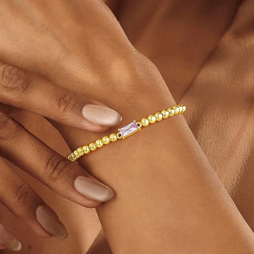 Miniatura 3 de Yoosteel Pulsera delicada con piedra natal para mujer, pulseras elásticas chapadas en oro de 14 quilates, joyería de cumpleaños de amistad de moda,