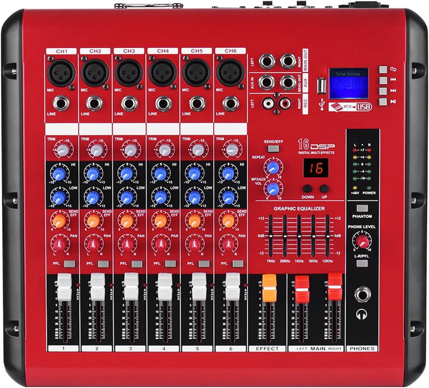 Amazon.co.jp サウンドミキサー 4/6チャンネルデジタルオーディオミキサー電源増幅器機能/ 48V Phantom Power