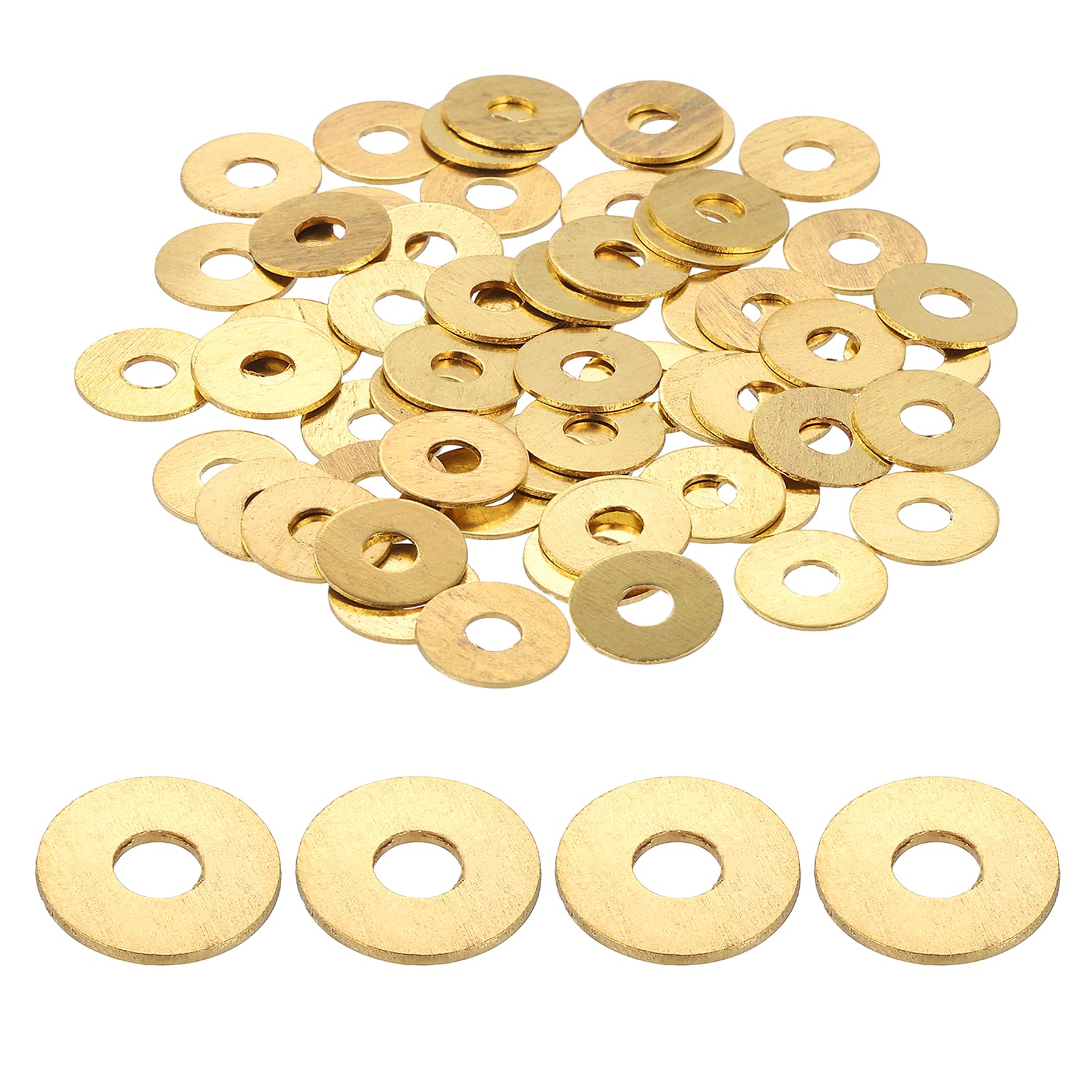 PATIKIL M4 Flat Washers, (12mm OD 0.8mm Thickness, Golden) (80 Pcs), Brass Metric Sealing Gasket Ring Crush Washer Spacers for Faucets/Garden/Bolts/Screws/Hose Pipe