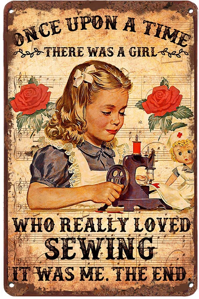 peiyeety Metal Tin Sign Who Really Loved Sewing Decorative Wall Art Vintage Funny Quote Print for Living Room Bedroom Farmhouse Entryway Home Decoration 6x8 Inch
