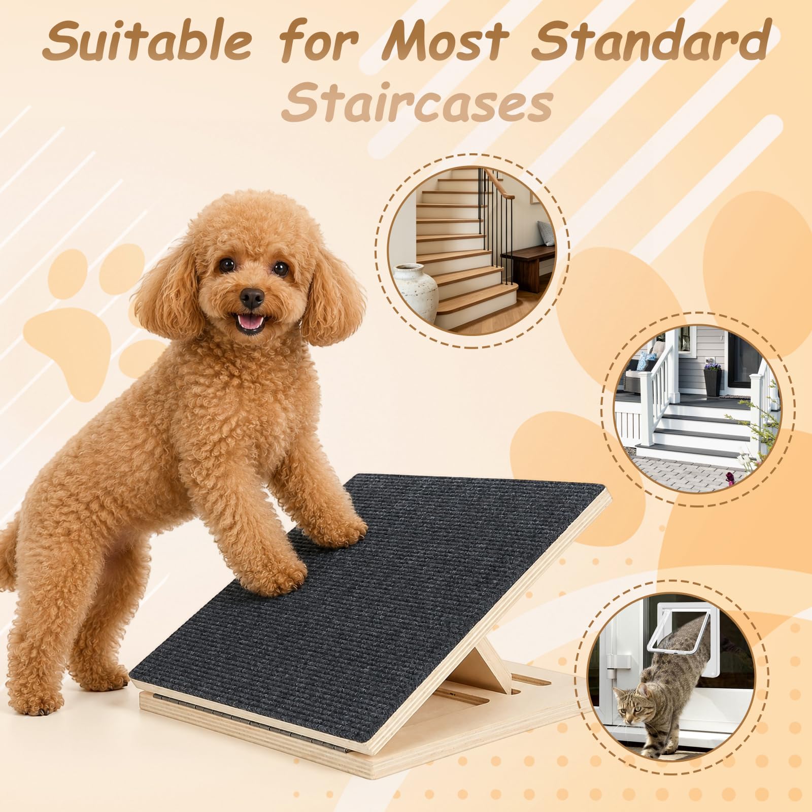 Hunderampen für Treppen, verstellbare Haustiertreppe für Hunde mit Teppichoberfläche, Niedrigem Winkel Hundetreppe mit Fußpolstern für kleine Hunde und Haustiere (3er-Pack)