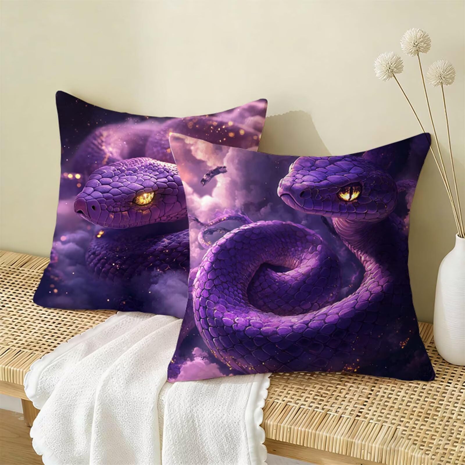 Viola Federe Cuscini Divano 80x80cm Animale Set di 2,Copricuscino Impermeabile Federe Lino con Cerniera Invisibile Stampa Fronte-Retro,Comfort Traspiranti Copricuscini Primavera Home Decoration W-1326