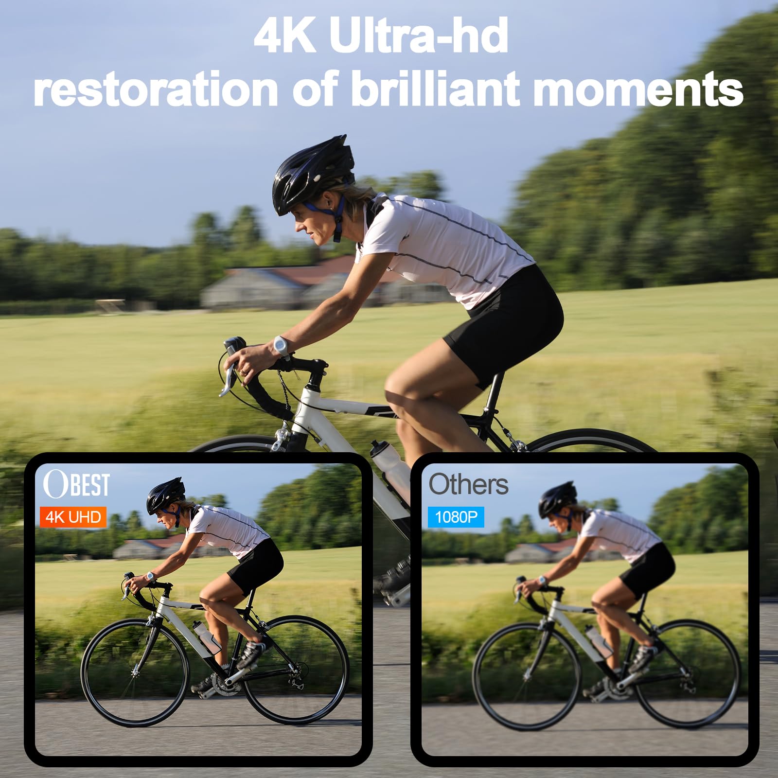 OBEST Action Cam,1080p HD fotocamera subacquea Sportiva 30M/98ft Impermeabile,Mini Action Cam 360° con TF da 128G,Telecamera Moto Portatile,Bodycam,Vlog Camera,Telecamera Casco Moto,Nero (H88 pro)