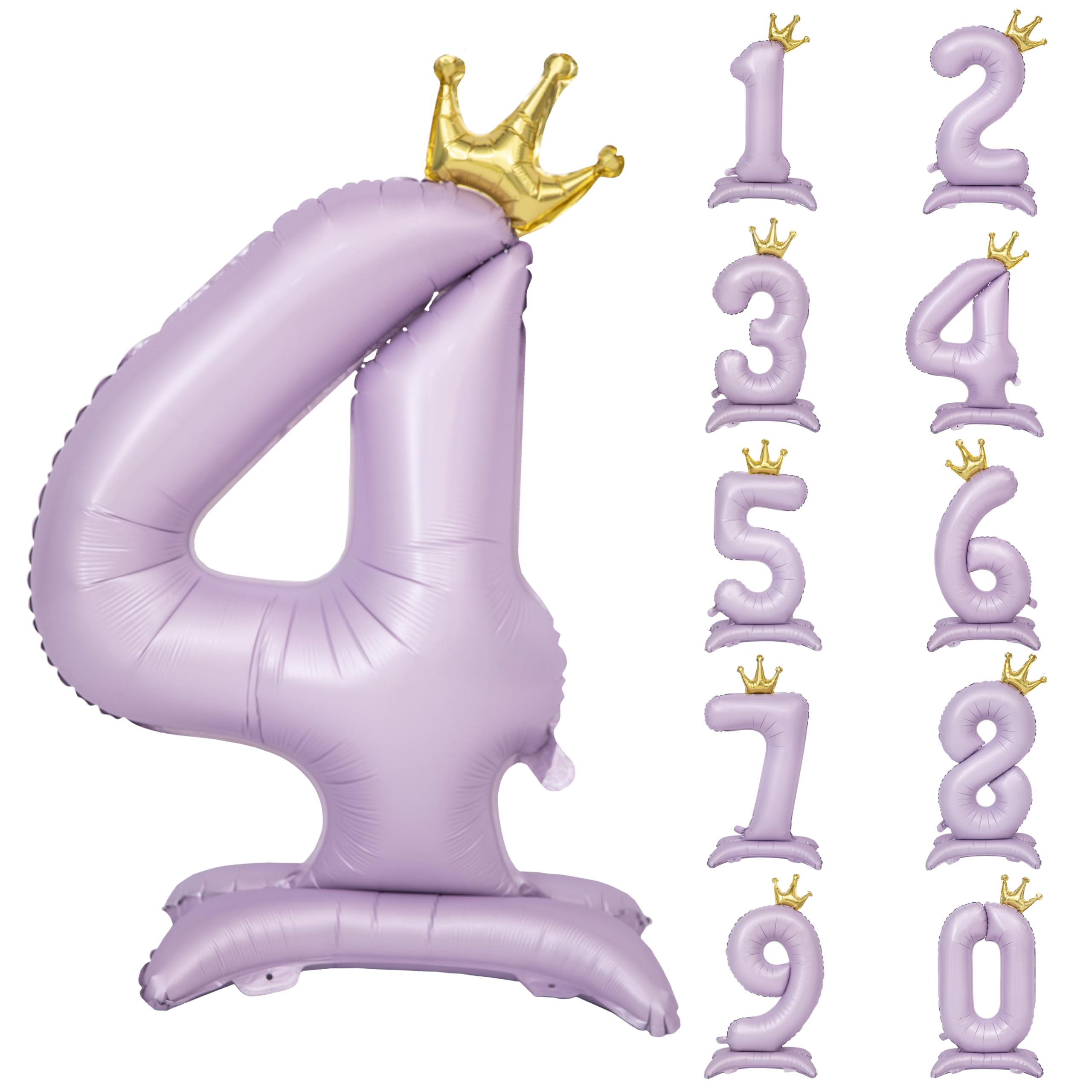 Photo 1 of 40 Inch Pastel Purple Crown Number Balloon Purple Foil Large Number 4 Balloons for 4nd Kid's Birthday Wedding Anniversary Party baby shower Big Number Balloon Decorations Supplies (Light Purple 4)