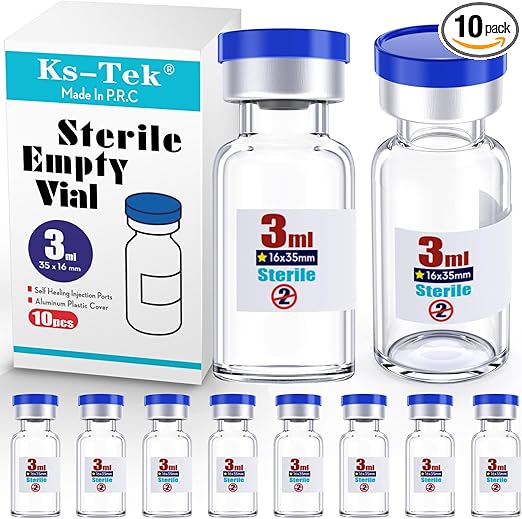 Ks-Tek Sterile Empty Vials with Self Healing Injection Port,with Flip Off Aluminum Cap,Sterile Package (3ml,10)