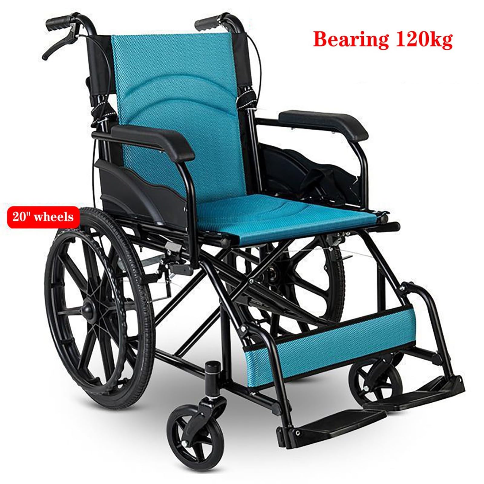 Silla De Ruedas Para Adultos Autopropulsada, Silla De Ruedas Plegable Ligera, Silla De Ruedas De Aluminio Con Cinturón De Seguridad Para Personas Mayores, Ayuda Para La Movilidad, Max 100 Kg blue