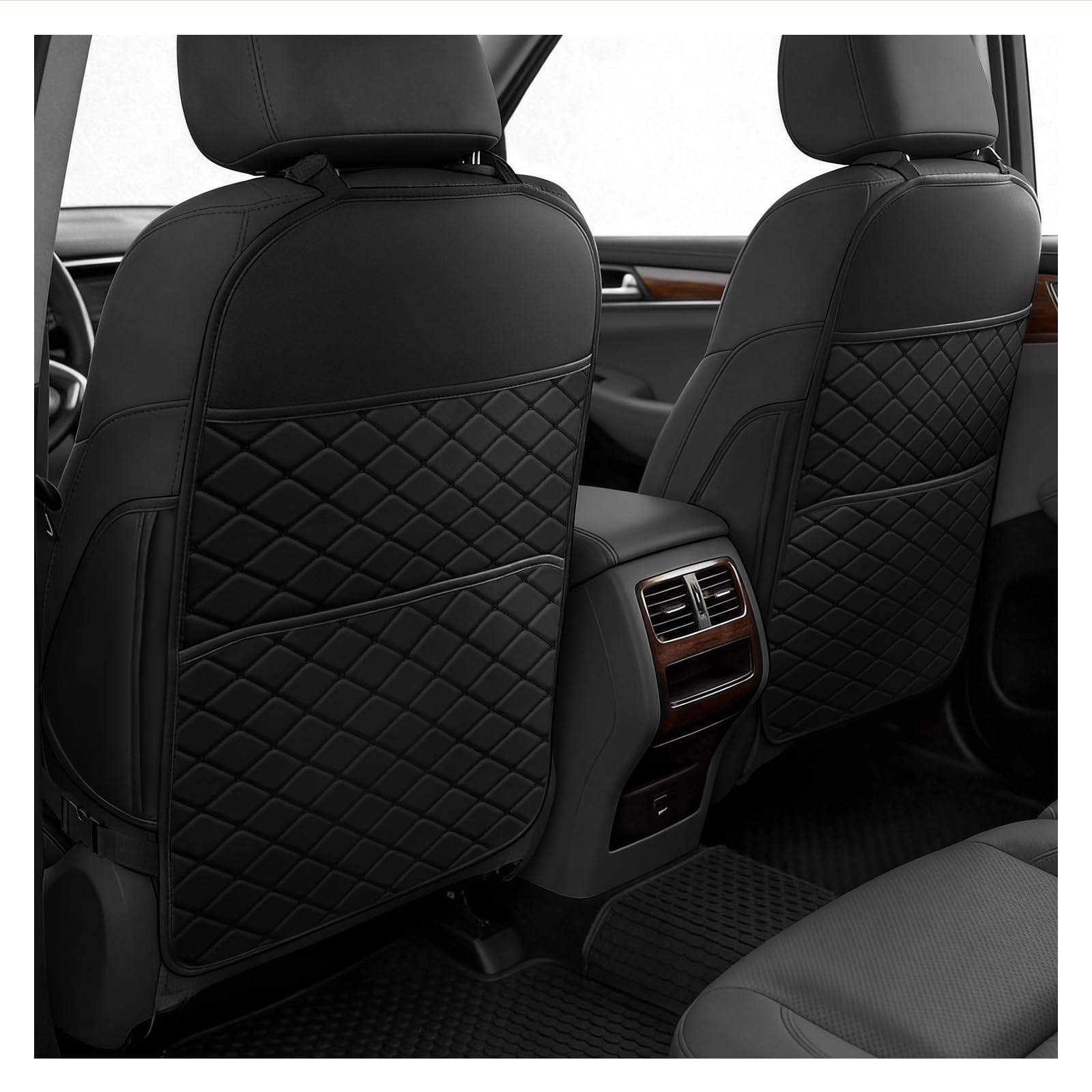 SMOQIO Auto Rückenlehnenschutz für Kinder – Autositzschutz für die Rückseite mit großer Aufbewahrungstasche, Sitzschoner für die Rückenlehne gegen Flecken, passend für die meisten Autos (Schwarz)