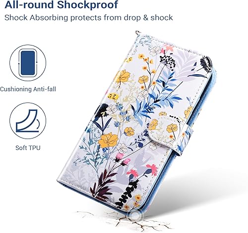 Miniatura 5 de ULAK Funda de piel sintética de primera calidad con tarjetero y función atril para iPhone 15 de 6.1 pulgadas, diseño floral de piel sintética con