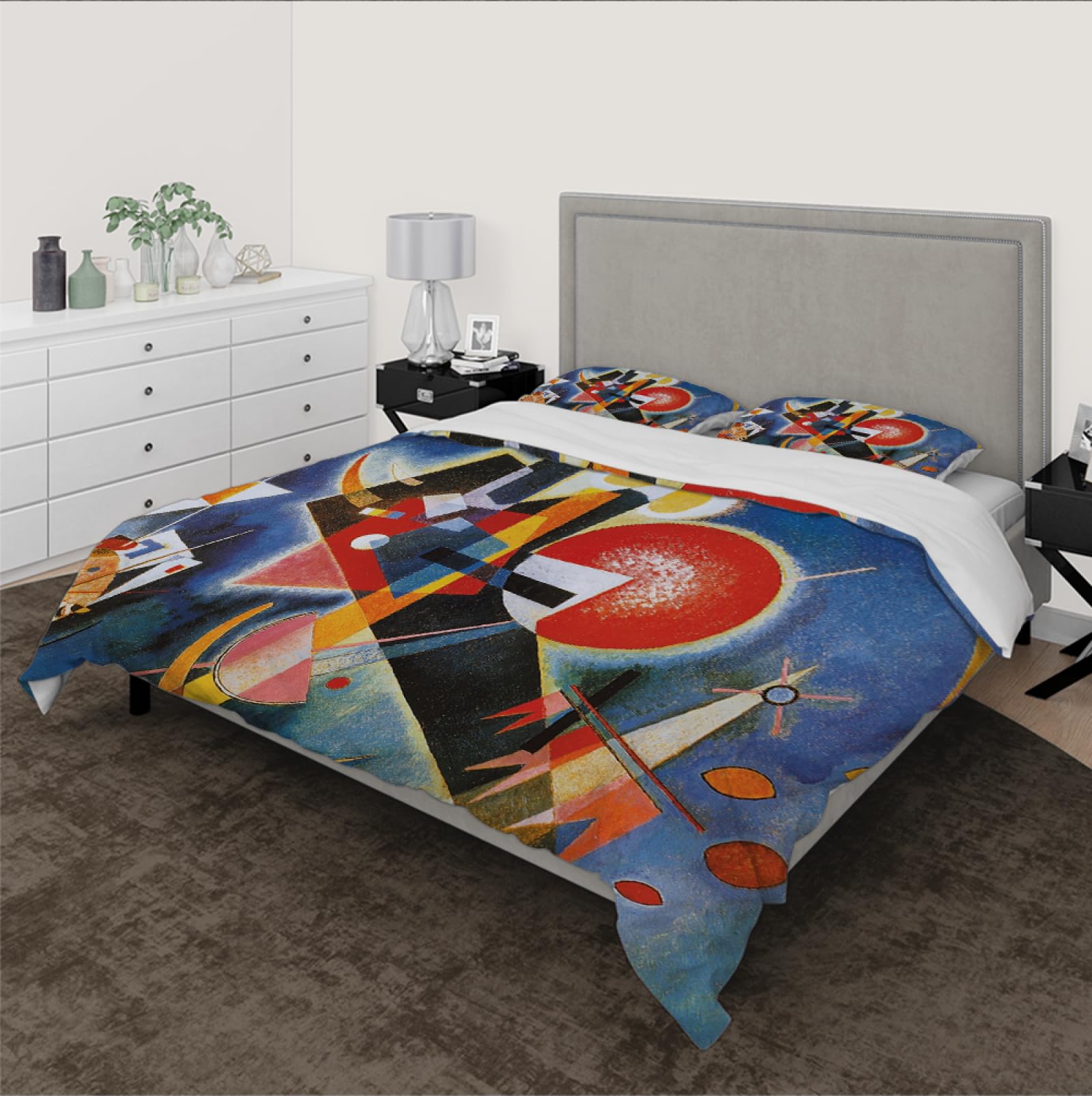 Kandinsky komplet pościeli, 1 poszwa na kołdrę, 2 poszewki na poduszkę z zamkiem błyskawicznym, abstrakcyjny nadruk na wszystkie pory roku, 140 x 200 cm
