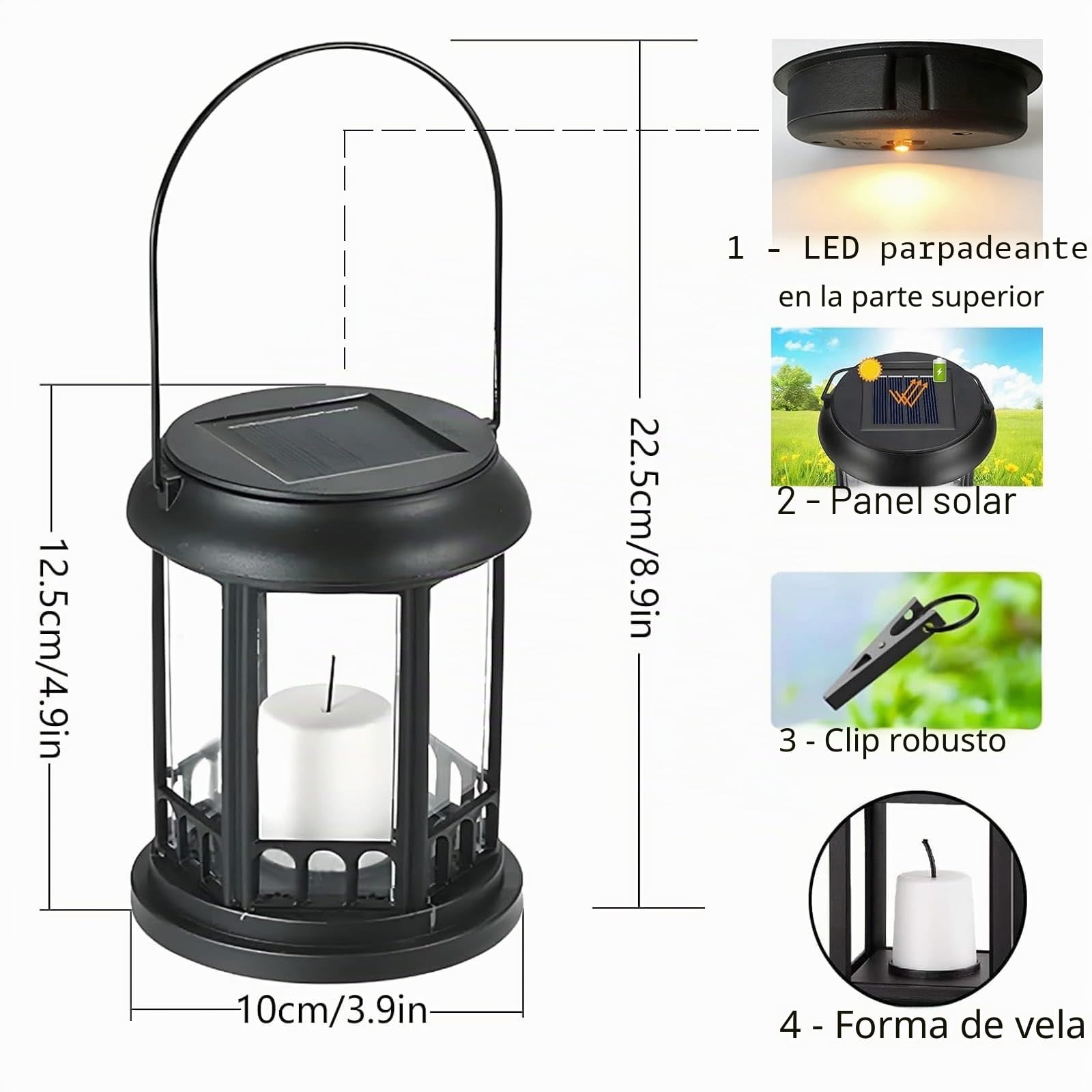 yowin Farolillos Solares Exterior 4 Piezas Lámpara Solares Jardin con Vela, Farol Solar IP44 Impermeable Lampara Exterior Mesa, Linterna para Adornos Jardin Terraza Balcón Sobremesa Decoracion