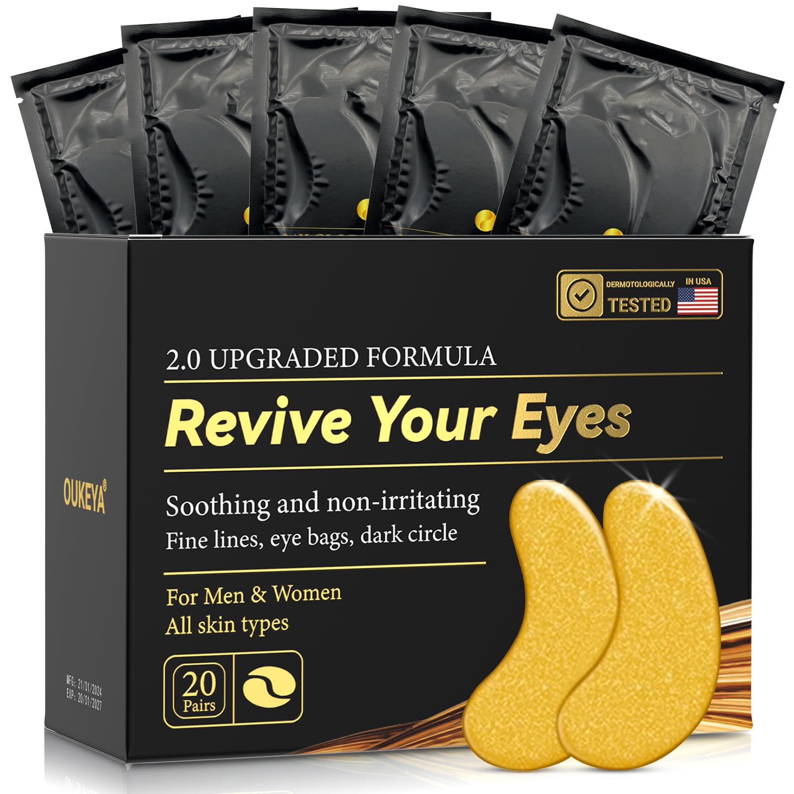 DMEODG Gold Eye Patches for Dark Circles and Puffy Eyes, Cooling Eye Masks for Eye Bags?-20 Pairs