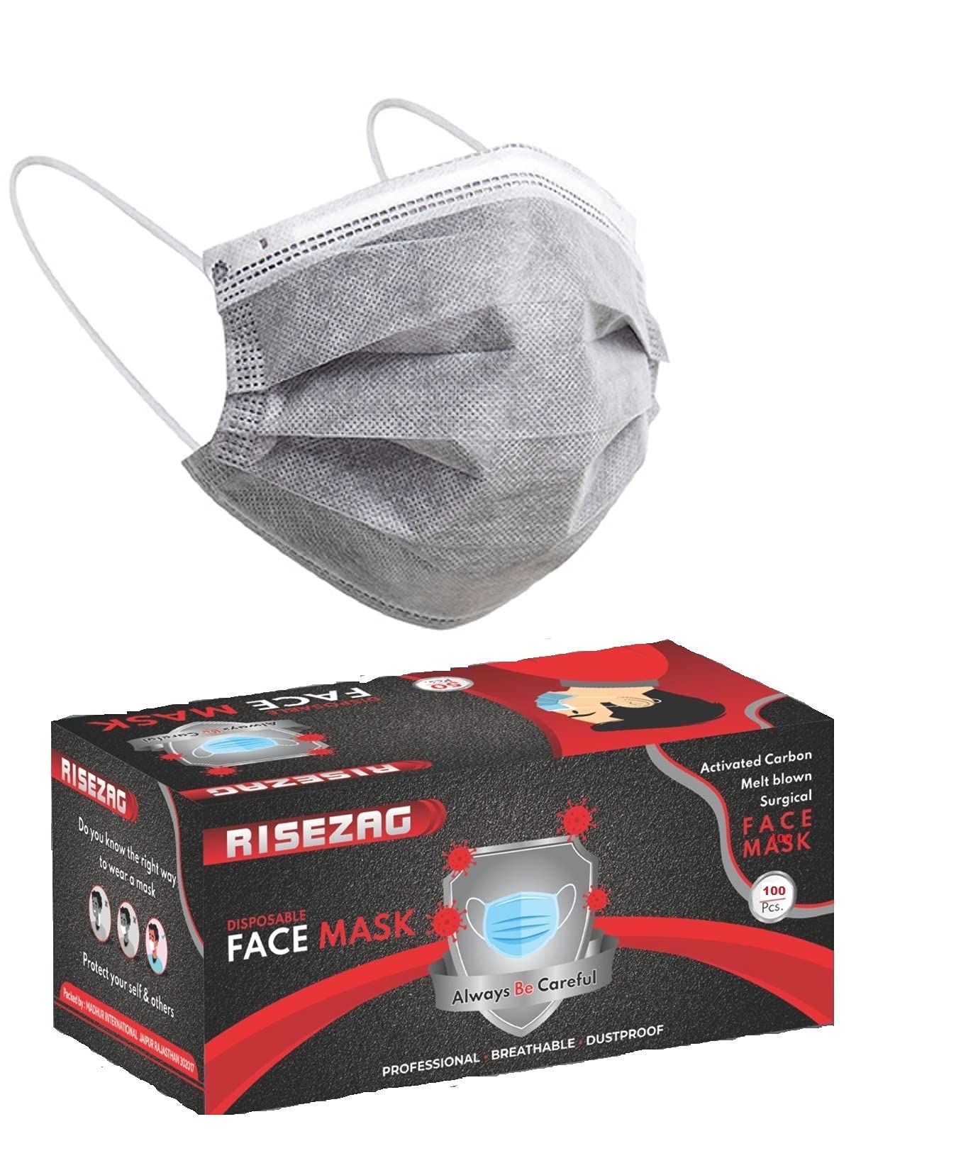 Dynamo Mens 3 Layer 75 GSM Fabric 3 ply Use & Throw Disposable Surgical Mask with Nose Clip Pin without valve - Pack of 100 Pieces , Grey (B0952BVFBZ) Amazon Price History, Amazon Price Tracker