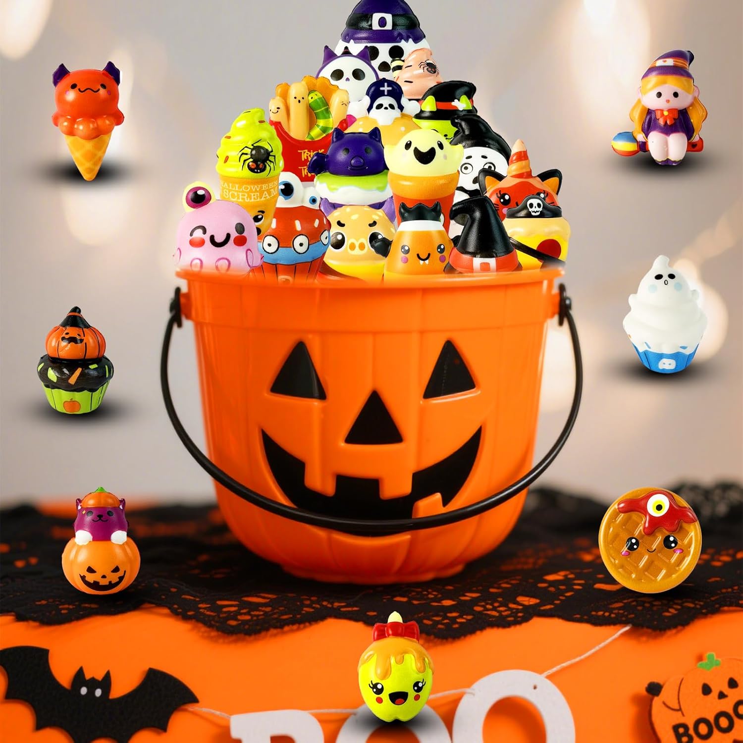 24PCS Halloween Squishies Toys for Kids,Halloween Squishies,Slow Rising Squishy Halloween Stress Fidget Toys,Non Candy Trick or Treat - Spooky Party Favors Gift Goody Bag Stuffers - Image 5