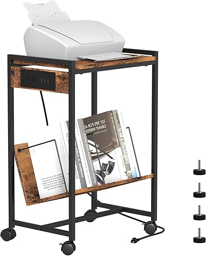 Miniatura 3 de CADUKE Soporte para tocadiscos de 2 niveles con almacenamiento para discos de vinilo con ruedas, mesita de noche industrial con estación de carga