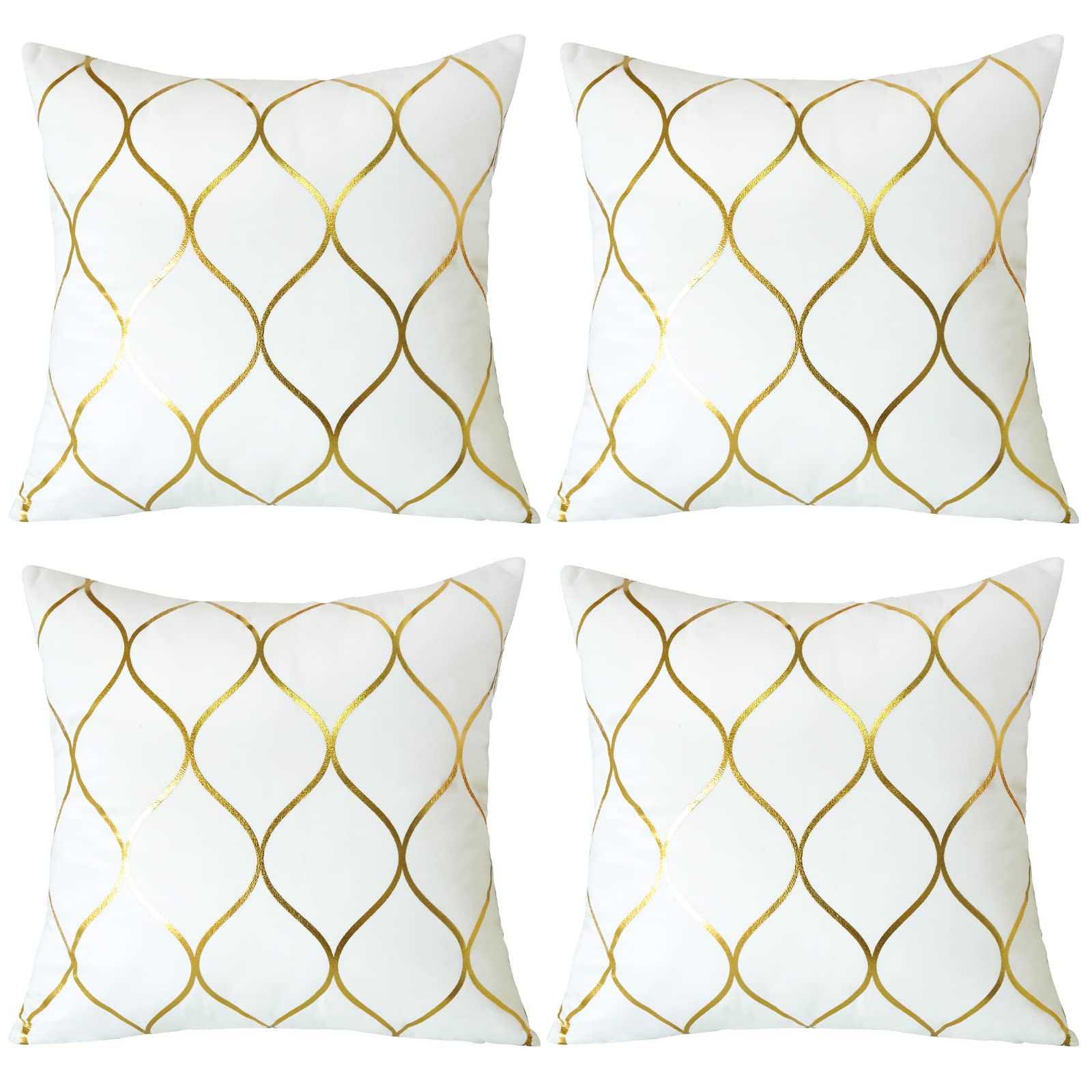 OTOSTAR Set di 4 federe decorative dorate, 40 x 40 cm, in morbido velluto massiccio, per divano, casa, camera da letto (bianco crema)