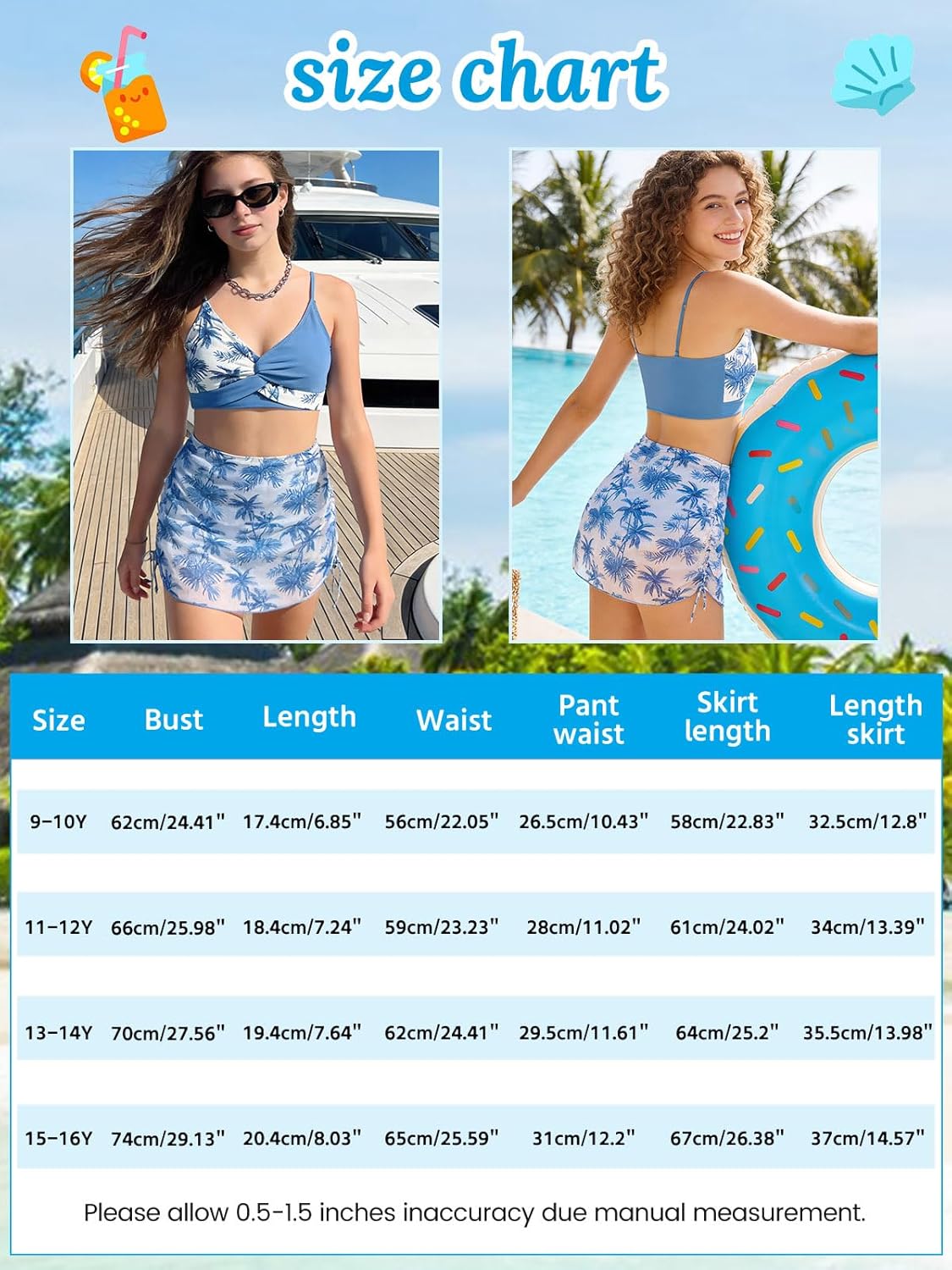 Girls Swimsuit with Skirt Twist Cross Bikini Set Teen Girls Swimming Bathing Suit with Adjustable Shoulder Straps
