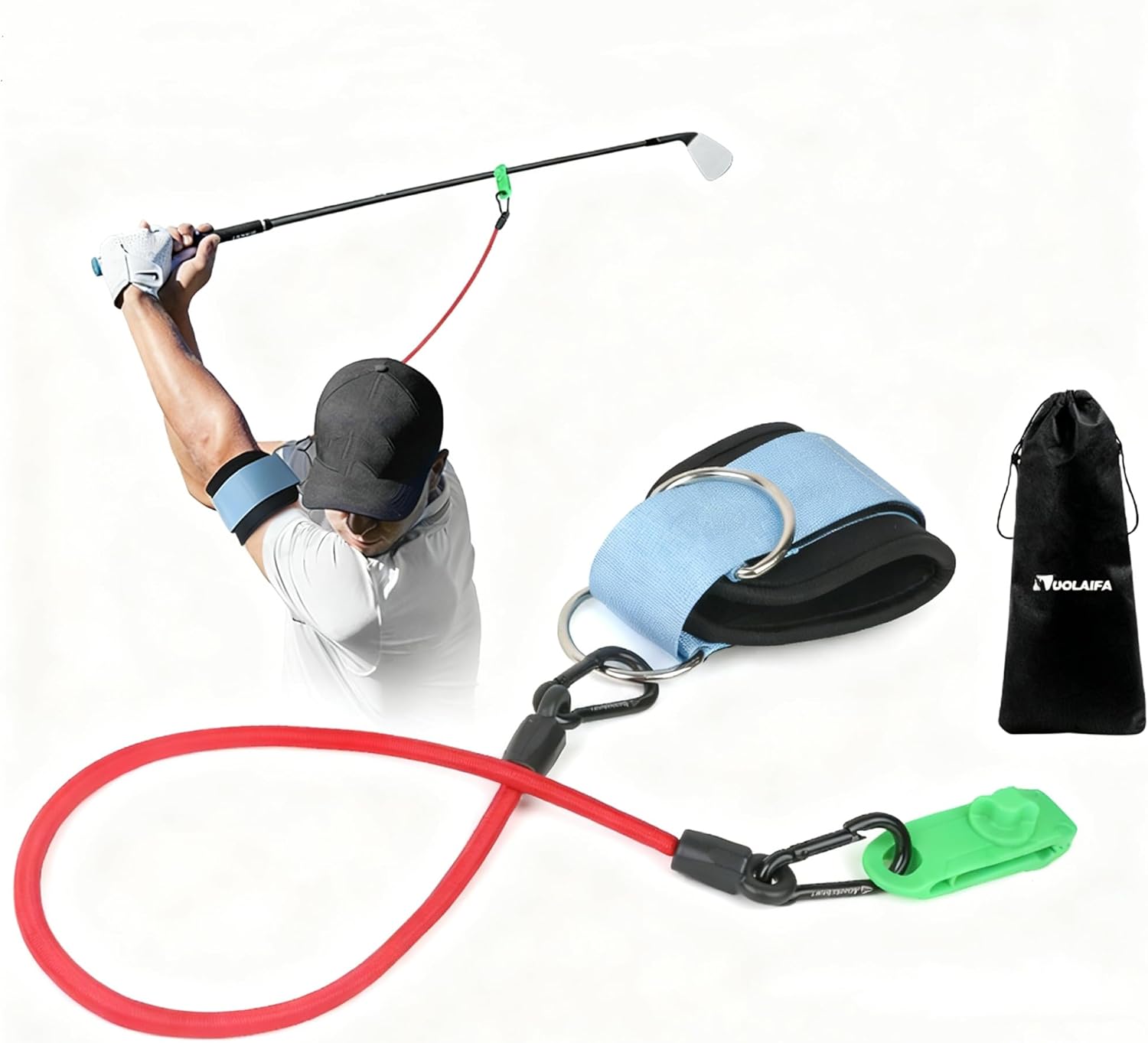 Golf Swing Trainer Resistance Band Portable Elastic Swing Training Aid for Power, Tempo & Flexibility, Improve Swing Posture & Strength, Ideal for Indoor & Outdoor Practice