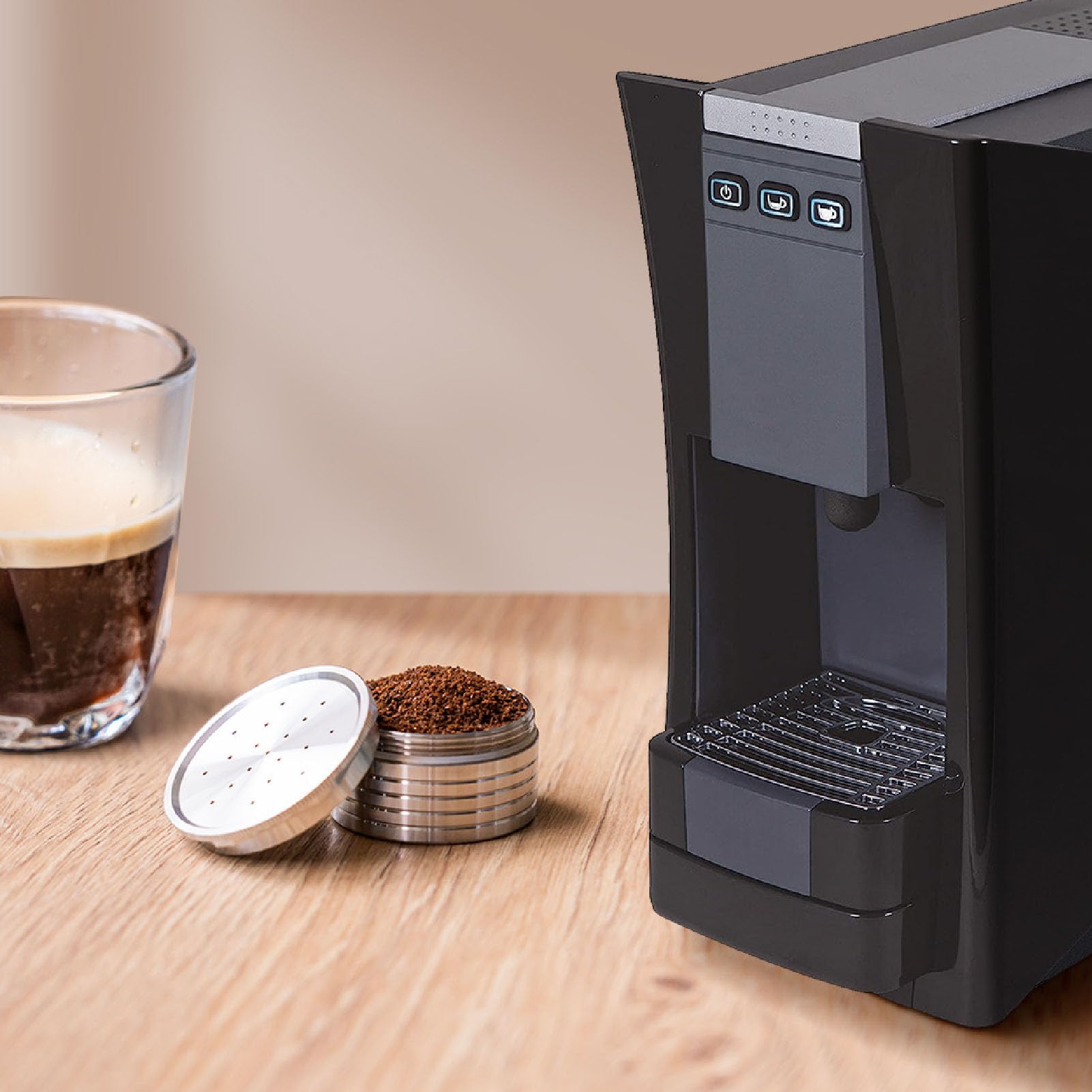 Wakects Cápsula de café de Acero Inoxidable Cápsulas de café Reutilizables Cápsula de Recargable 38,3 X 20,1 Mm con Cuchara, Cepillo y Martillo, Fácil Limpieza para Uso en en la Oficina en Casa