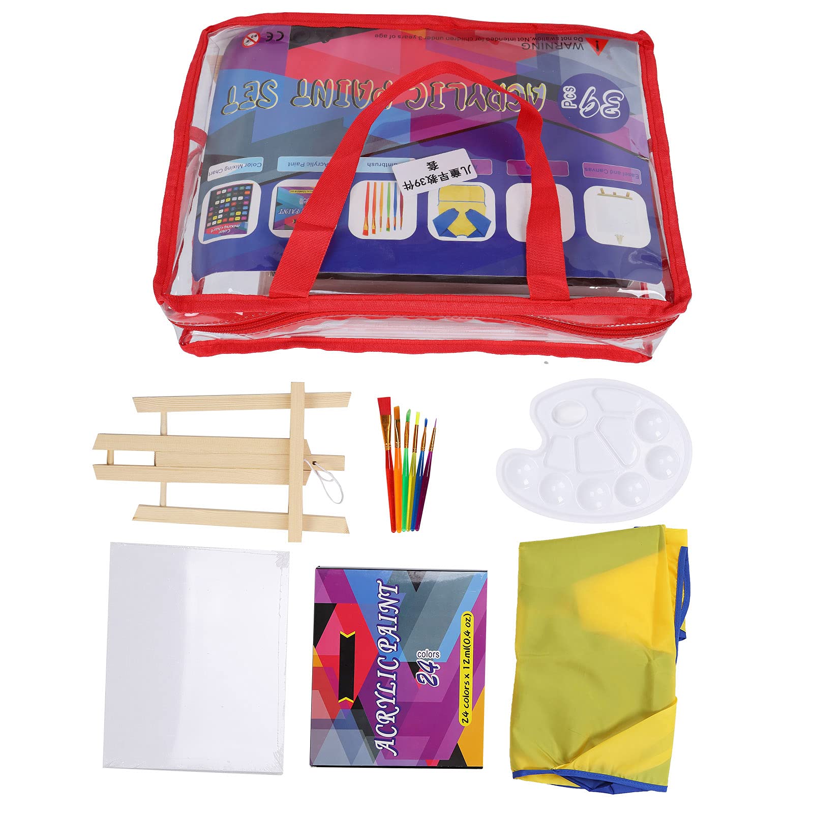 Changor Set di Materiali per Pittura Acrilica per Bambini, Kit Artistico Completo con Pennelli, Tavolozza e Cavalletto per Divertimento Creativo, 24 Colori Non Tossici
