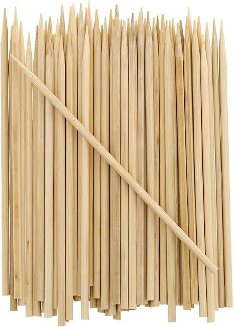 Wooden Skewers 10 Inch Bamboo Skewer Sticks Kitchen Party Essentials Camping Accessory Stick for Barbecue Kebab Vegetable Cake Topper Fruits and Chocolate Fondue Brown Color (150pc)