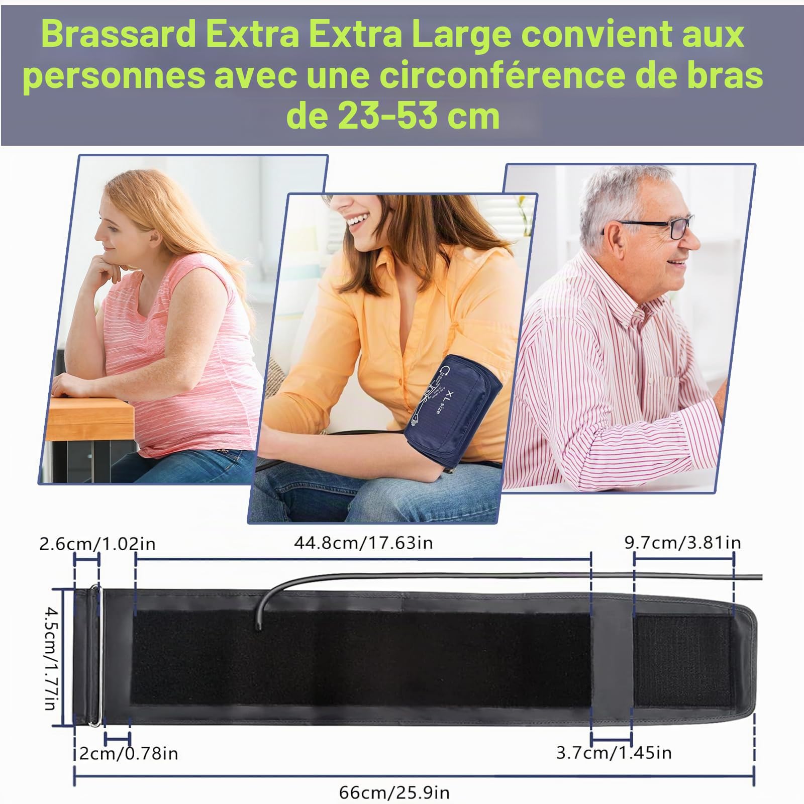 Brassard de rechange pour tensiomètre extra large, gris foncé, 22-52 cm | Réglable XL, comprend 6 interfaces universelles, compatible avec grand bras, moniteurs BP grand brassard