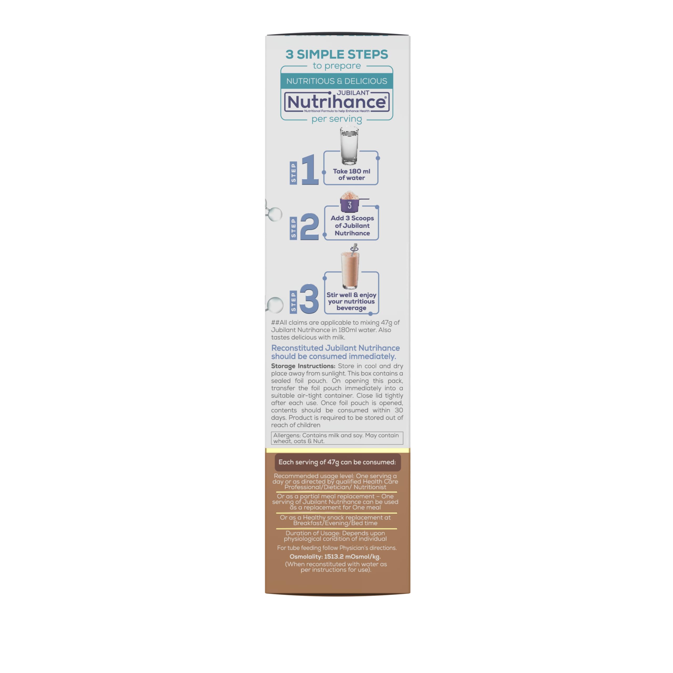 JUBILANT NUTRIHANCE Complete Nutritional Drink In Chocolate Flavour 50 Vital Nutrients | Promotes Heart Health Immunity Building Weight Management Energy Booster (400 Gm) X Pack Of 6 3