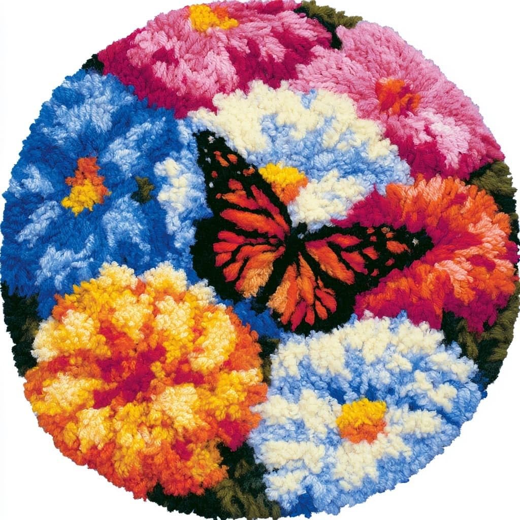 AMBATTERY DIY Latch Hook Rug Kit for Aldult,Butterflies and Flowers