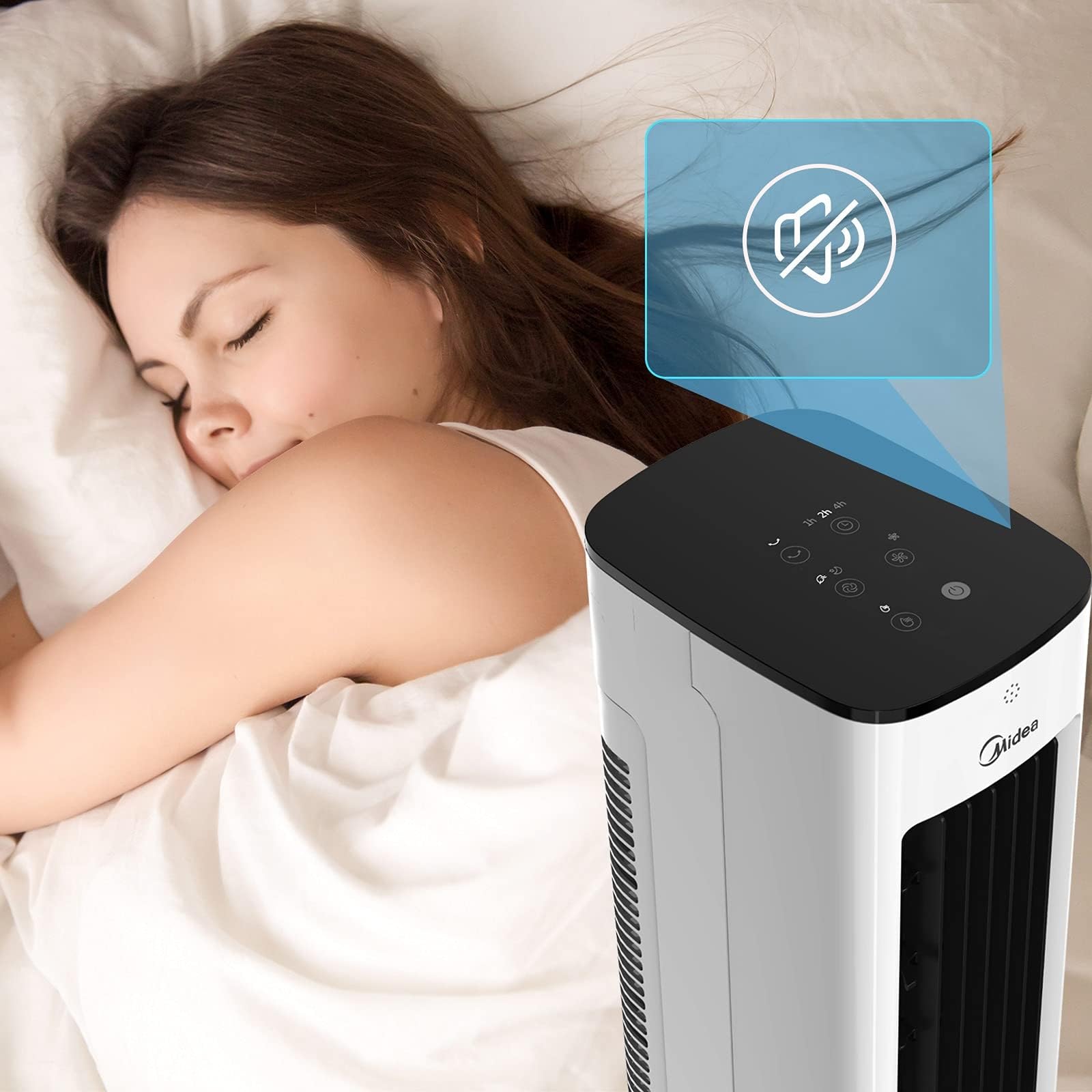 Midea Silent Air Cooler Pro - Climatizzatore portatile 4 in 1, silenzioso, refrigeratore d'aria, ventilatore a torre, umidificatore e purificatore d'aria, con telecomando, serbatoio dell'acqua da 5 l