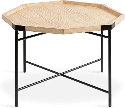 Miniatura 8 de Kate and Laurel Occonor - Mesa auxiliar moderna de transición de madera y metal con base resistente y forma octágono única, 26 x 26 x 18 pulgadas,