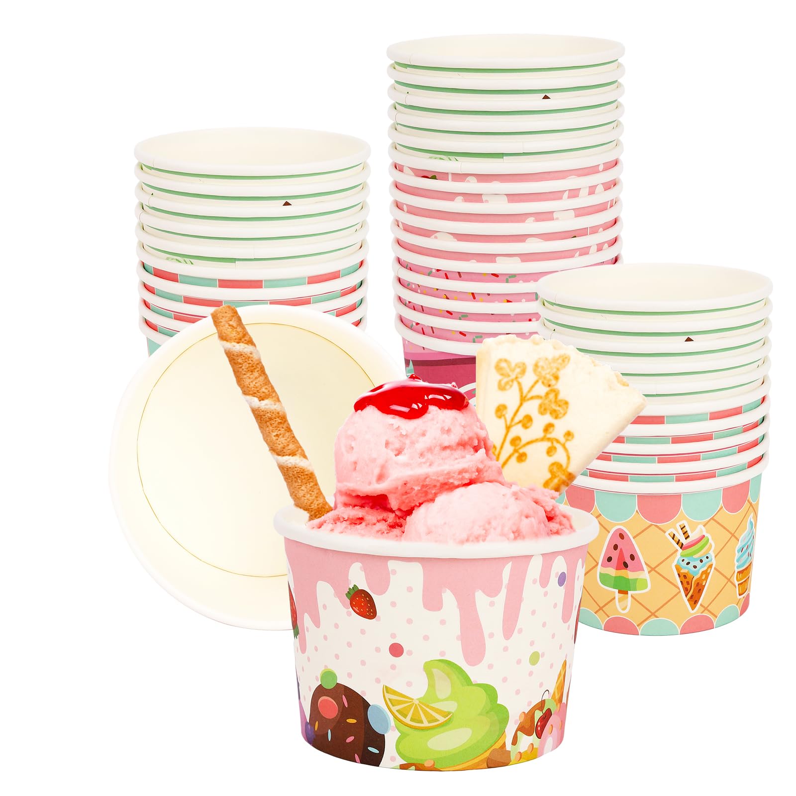 Embhlitfe 24 Pcs Paper Ice Cream Cups,240 ML Hawaiian Party Paper Ice Cream Bowls Summer Dessert Bowls,Party Supplies Treat Cups for Sundae Hot and Cold Food Soup Frozen Yogurt Fruits (Pink)