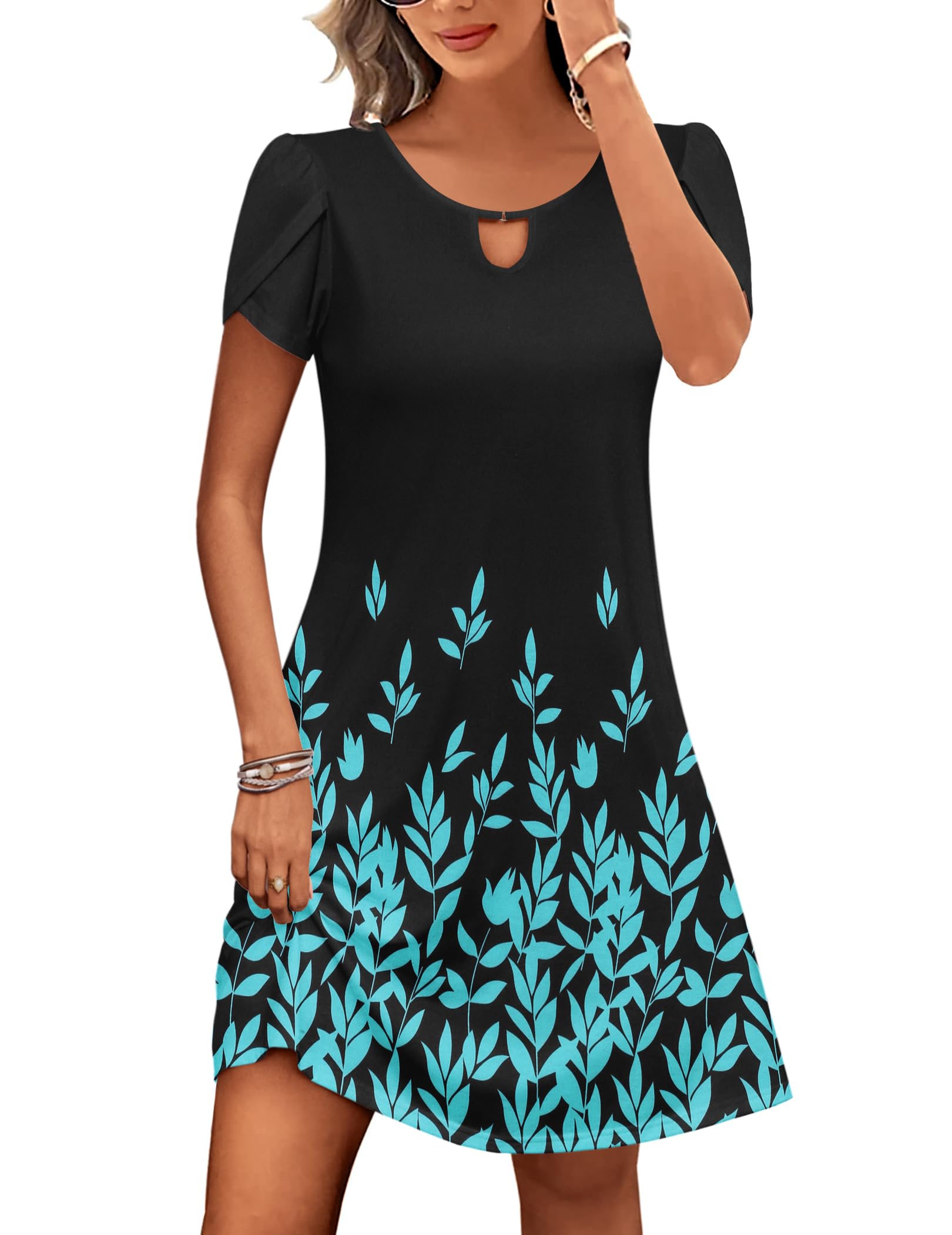Zeagoo Women's Summer Round Neck Floral Shirt Dress Casual Casual Beach Dress Tunic Dress with Pockets