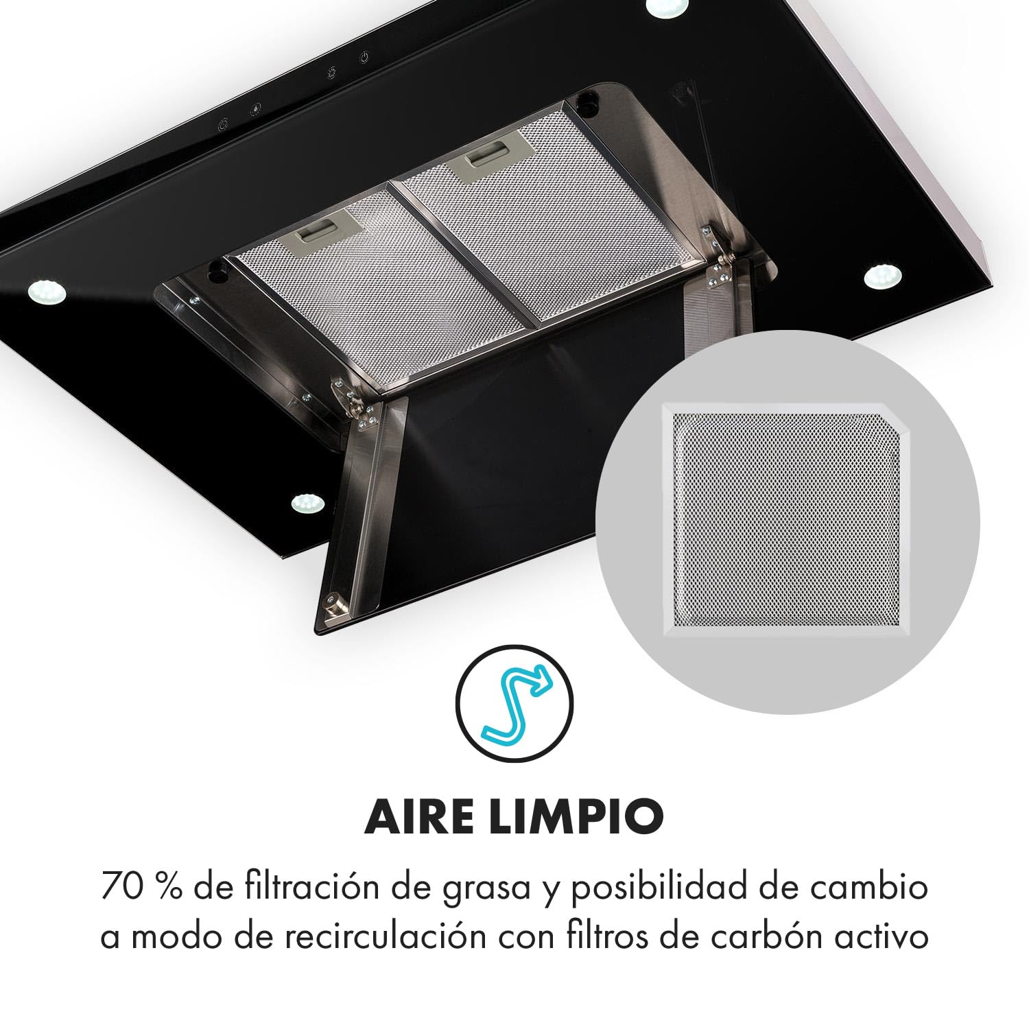Klarstein Valeria Campana Isla - 230W, hasta 642 m³/h, 3 niveles de potencia, luz LED, panel táctil, vidrio, acero inoxidable, eficiente, PureAmbience Concept, plateado