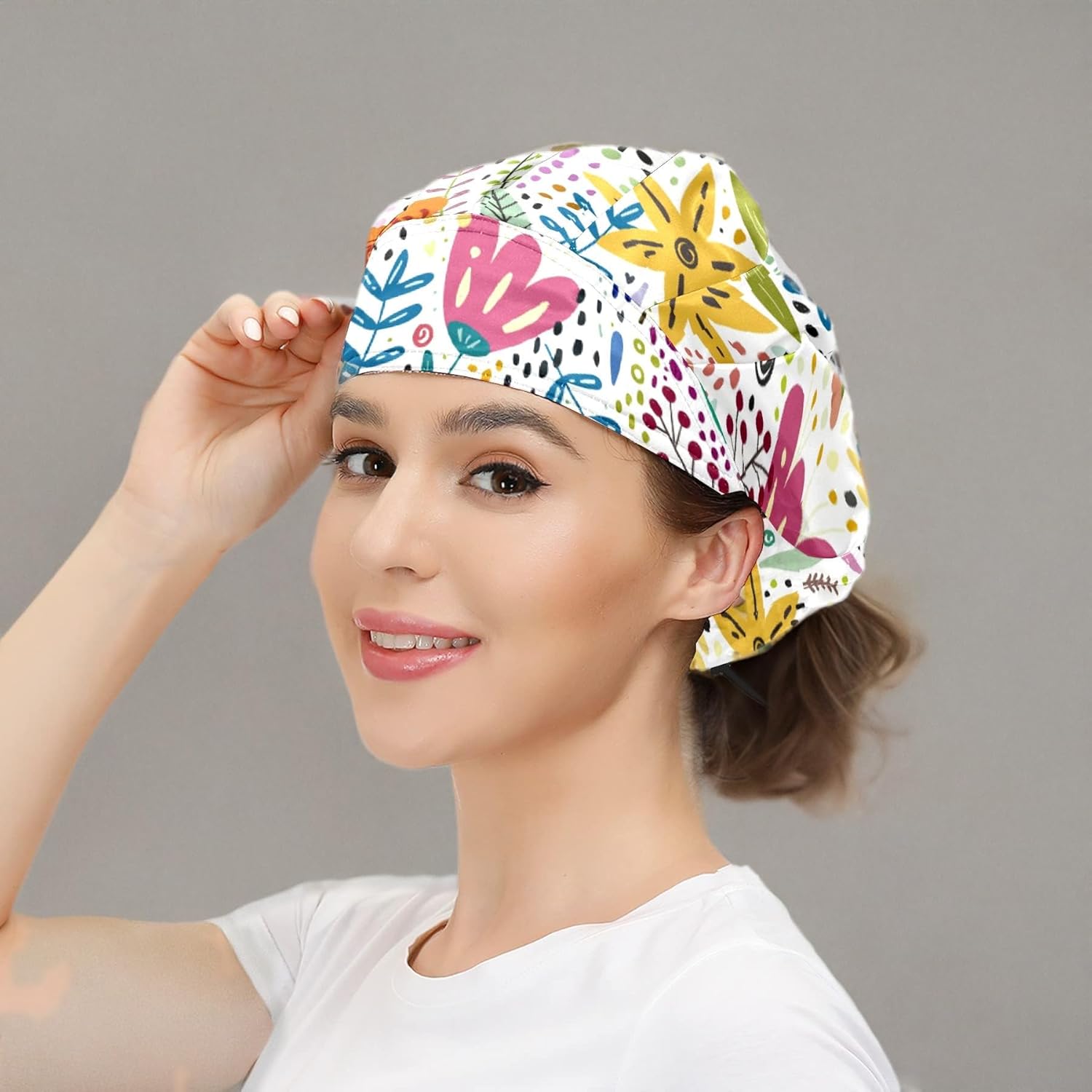 Working Cap with Button and Sweatband Adjustable Tie Back Bouffant Hats Printed Multi Color for Woman Man.Starry Sky - Image 8