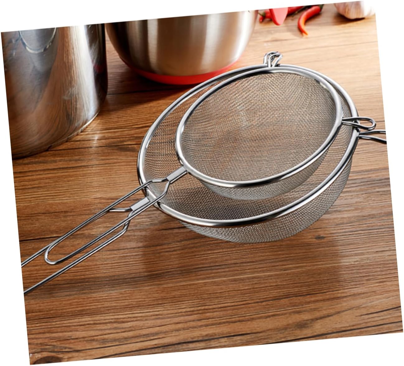 2pcs Long Handle Mesh Strainer Stainless Steel Scoop Ladle Noodles Colander Food Serving Spoon Heat Resistant Kitchen Tool