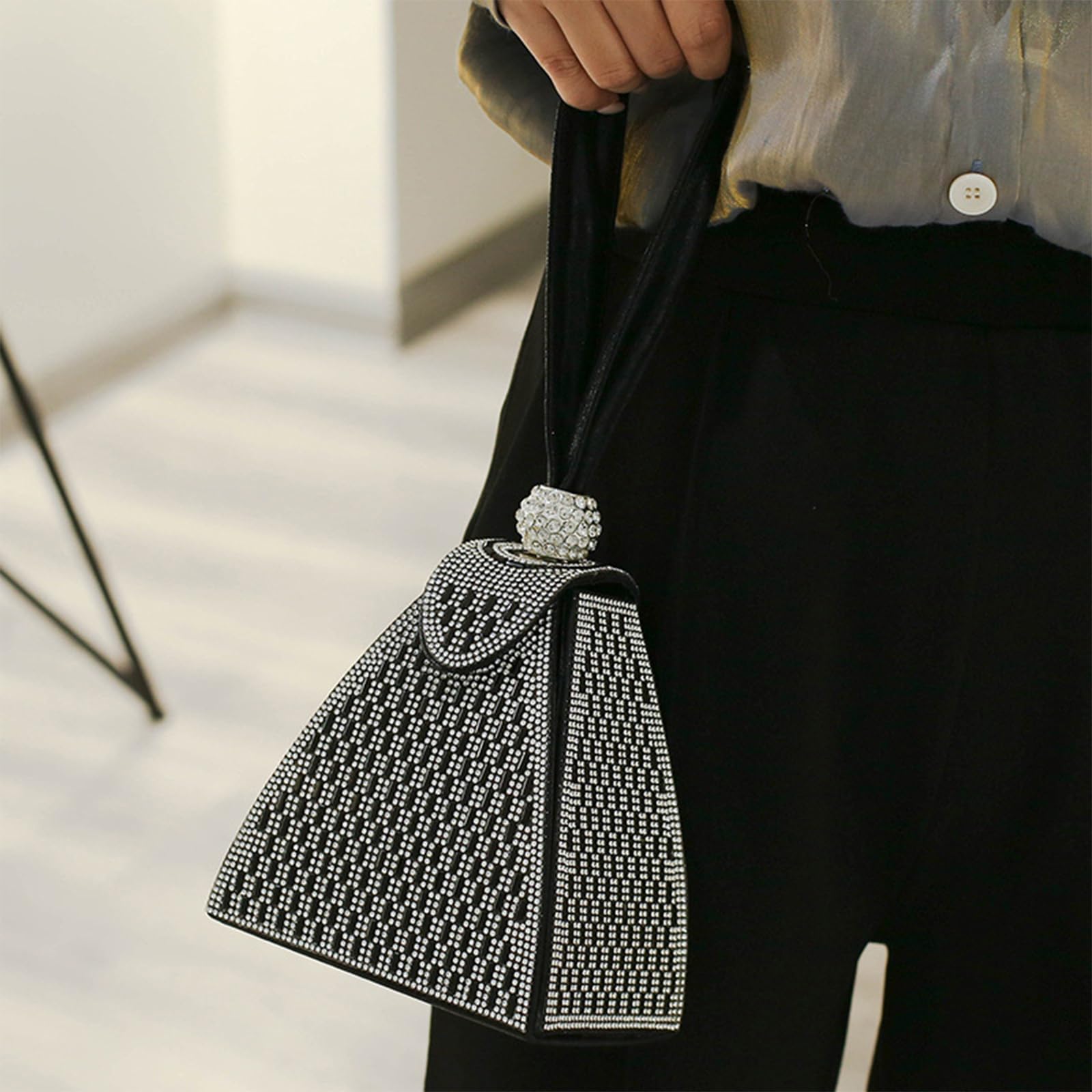 Bolso de Mano con Forma de Pirámide de Cristal, Bolsos de Noche de Lujo con Diamantes de Imitación
