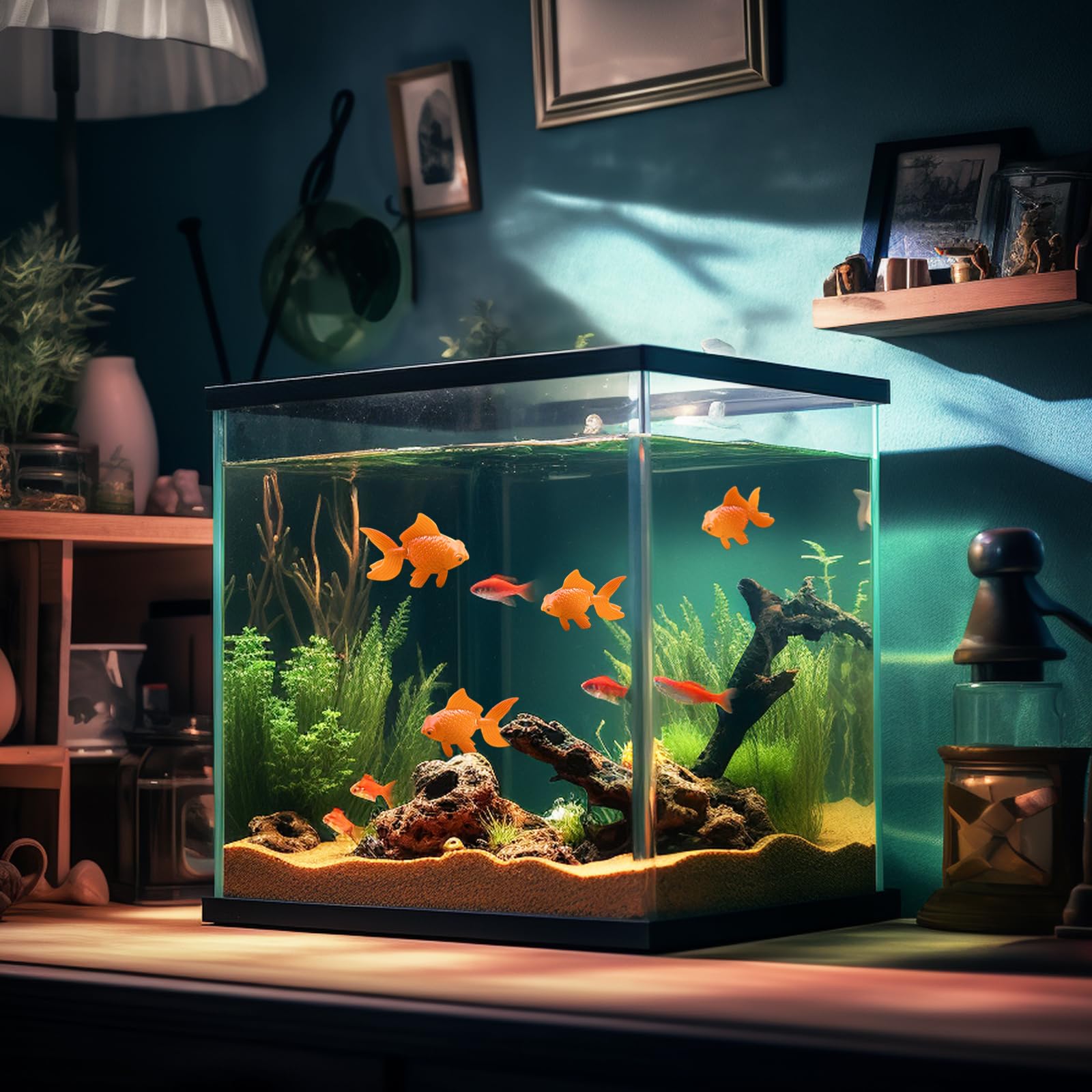 10 Pièces Poissons Artificiels Poissons Flottants Décors Petit Poisson en Mouvement Flottantes Poissons Artificiels Petit Faux Poisson pour Aquarium Poisson en Plastique (Orange)