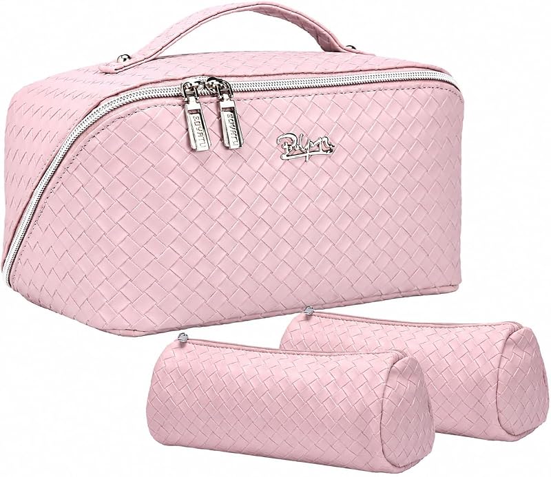 Necessaire de maquiagem BOYATU em couro vegano L09 Violet com zíper, conjunto com 3